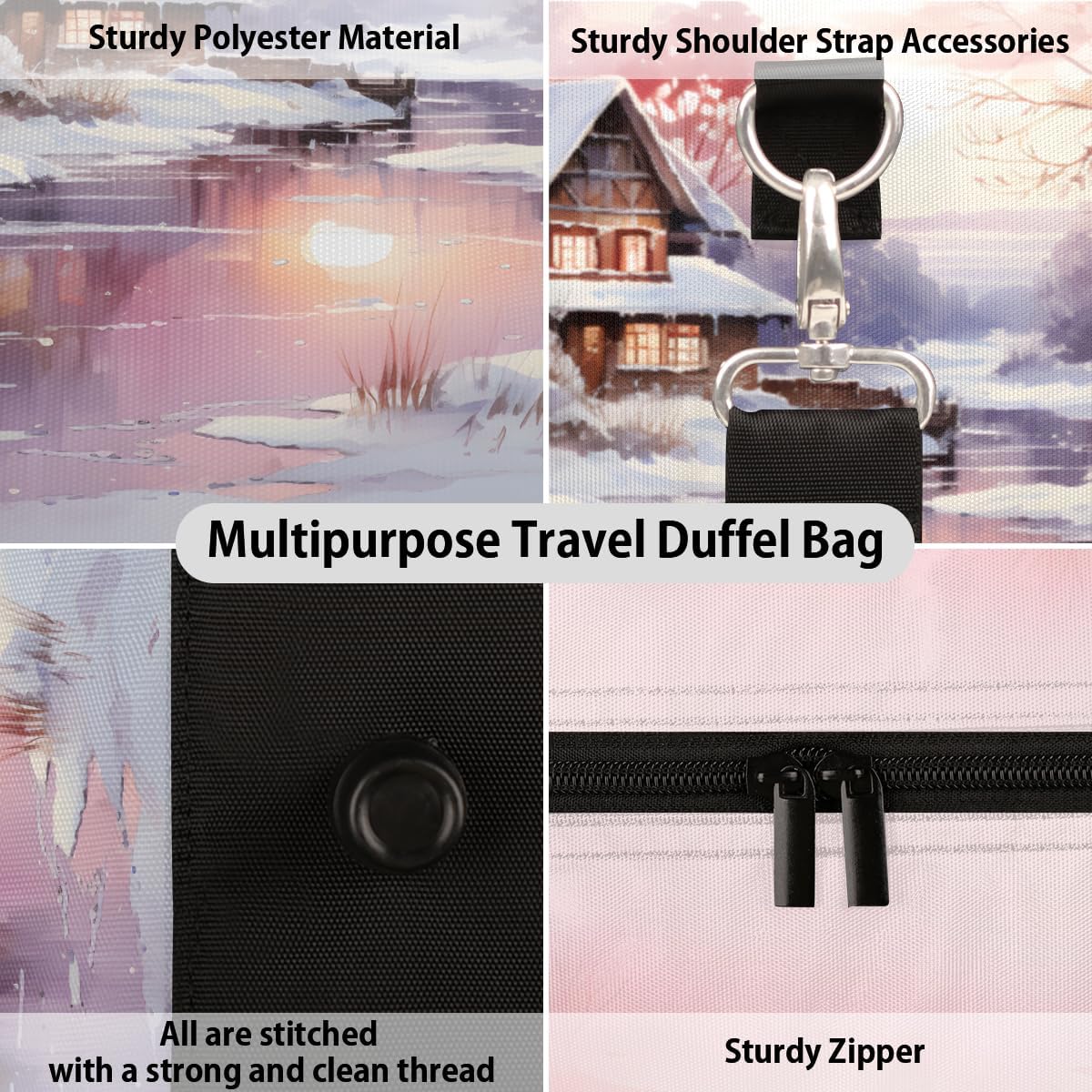 Countryside Snowy Landscape Travel Duffel Bag for Women Men Large Capacity Overnight Weekender Bags for Lightweight Waterproof Sport Gym Bag for Workout Yoga Swim