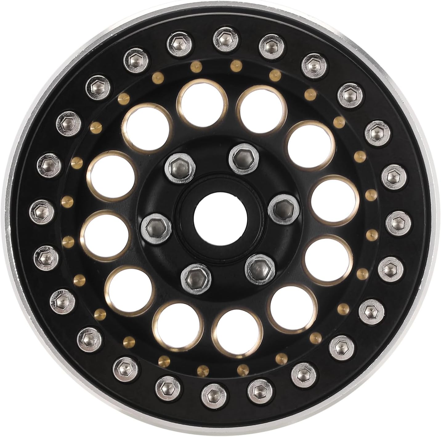 INJORA 1.9" Beadlock Wheel Rim - 150g Super Heavy Brass & Aluminum Deep Dish Wheel for 1/10 RC Crawler SCX10 TRX4 VS4-10 Gen8 (Black)