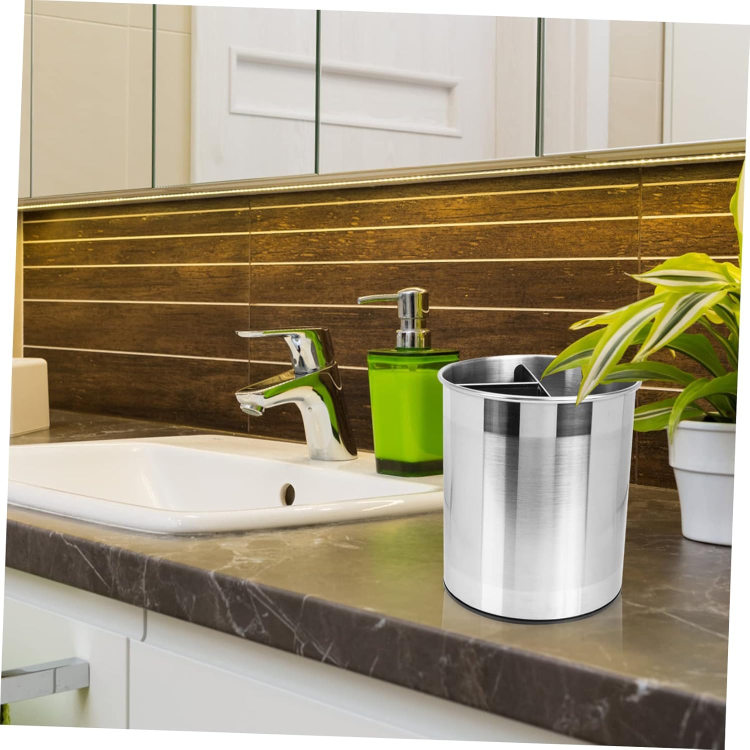 Rotating Stainless Steel Utensil Storage Bucket Dividers Kitchen Organizer for Home Supplies Versatile No-Lid Design for Easy Access