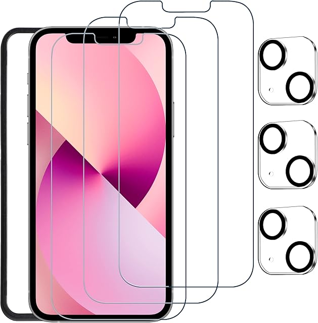 VAKS Screen Protector for iPhone 13 with Camera Lens Protector, Ultra HD Screen Tempered Glass,9H Hardness Scratch Resistant and anti-fingerprint,[3+3 Pack]