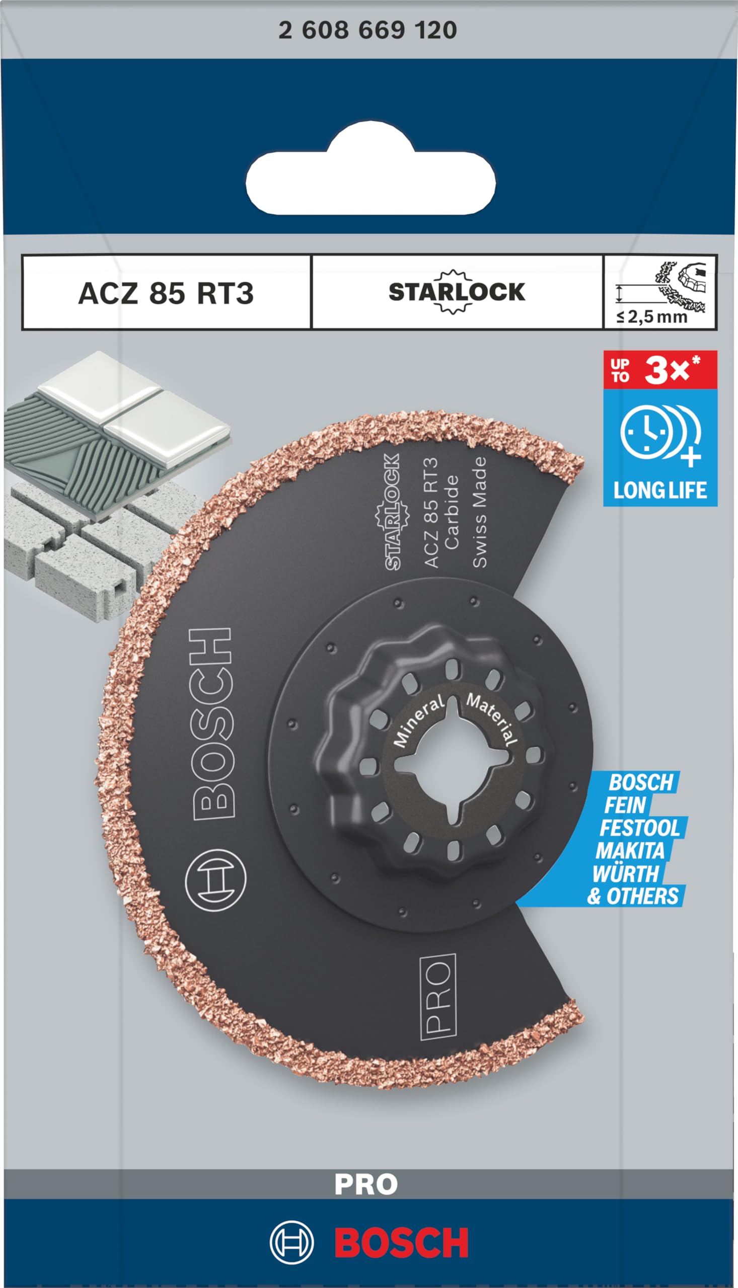 Bosch 1x PRO Multi Material ACZ 85 RT3 Blatt für Multifunktionswerkzeuge (für Mörtel, Porenbeton, Ø 85 mm, Professional Zubehör Multifunktionswerkzeug)