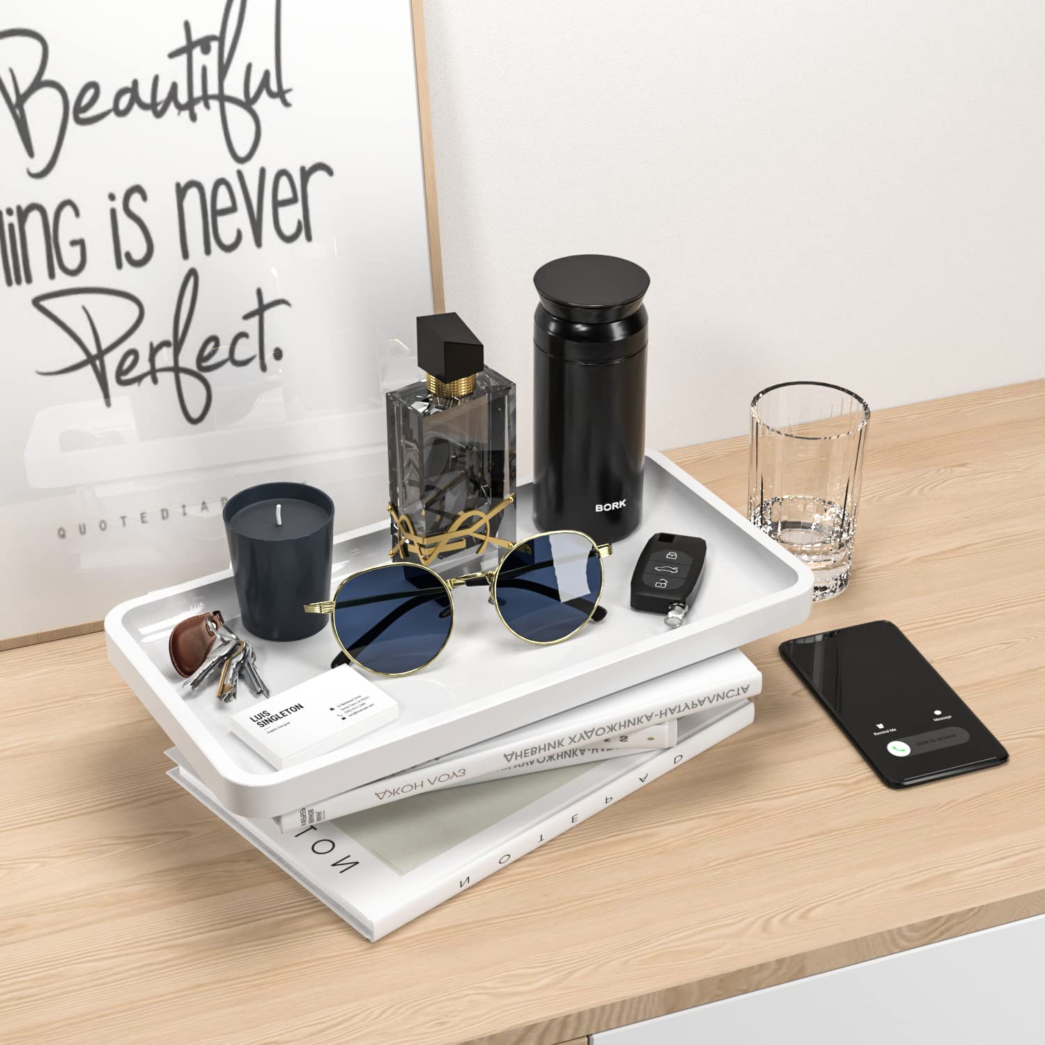 Bamboo Bathroom Vanity Tray - Countertop Organizer For Perfumes, Jewelry, Toiletries & Decor