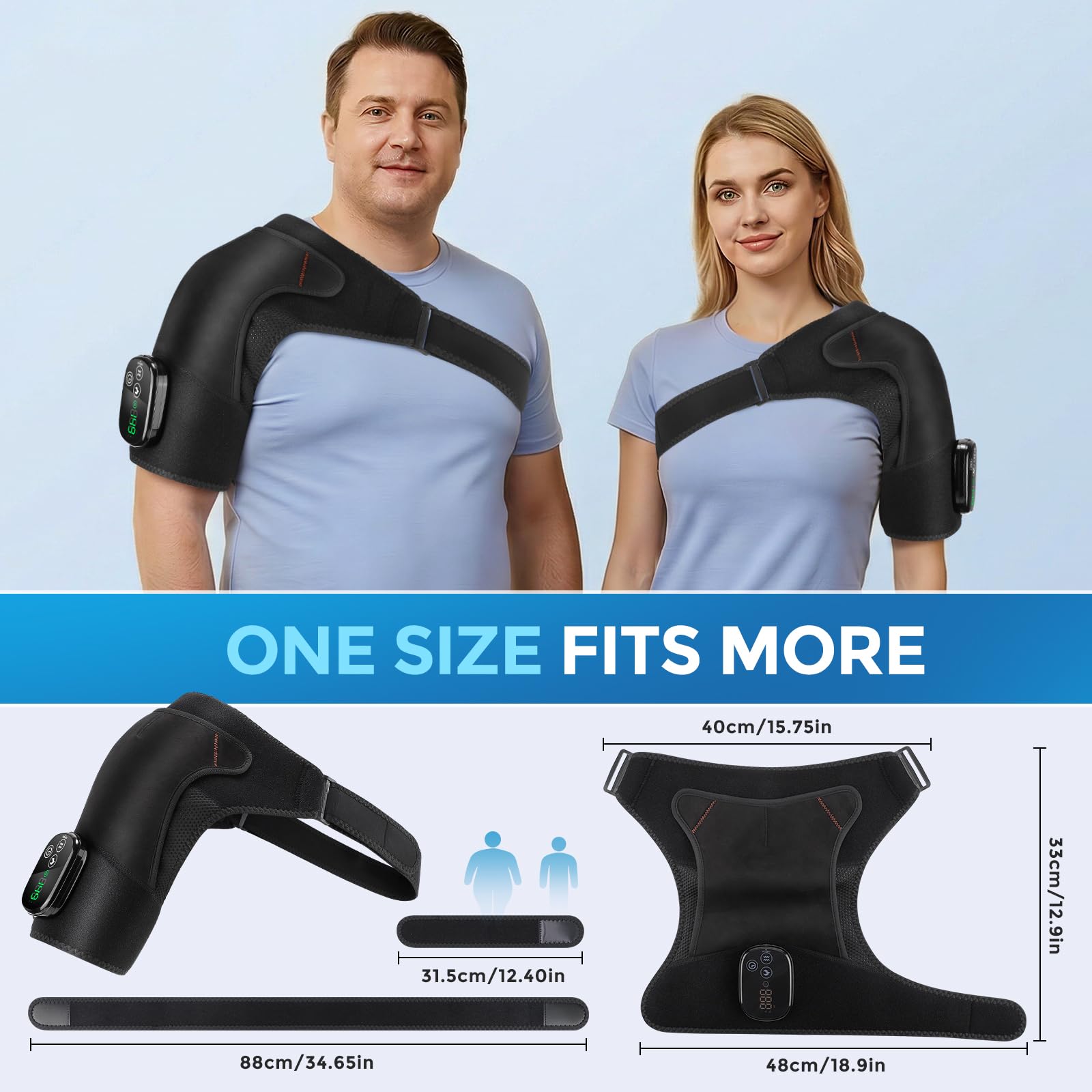 Schulter Massagegerät Kabellos Beheizte Schulterbandage mit 5000mAh | Schulterwärmer mit 5 Heizstufen 3 Vibration 3 Timer, Schultermassage Gerät mit Wärme, Geschenk für Vater Mutter - Schwarz