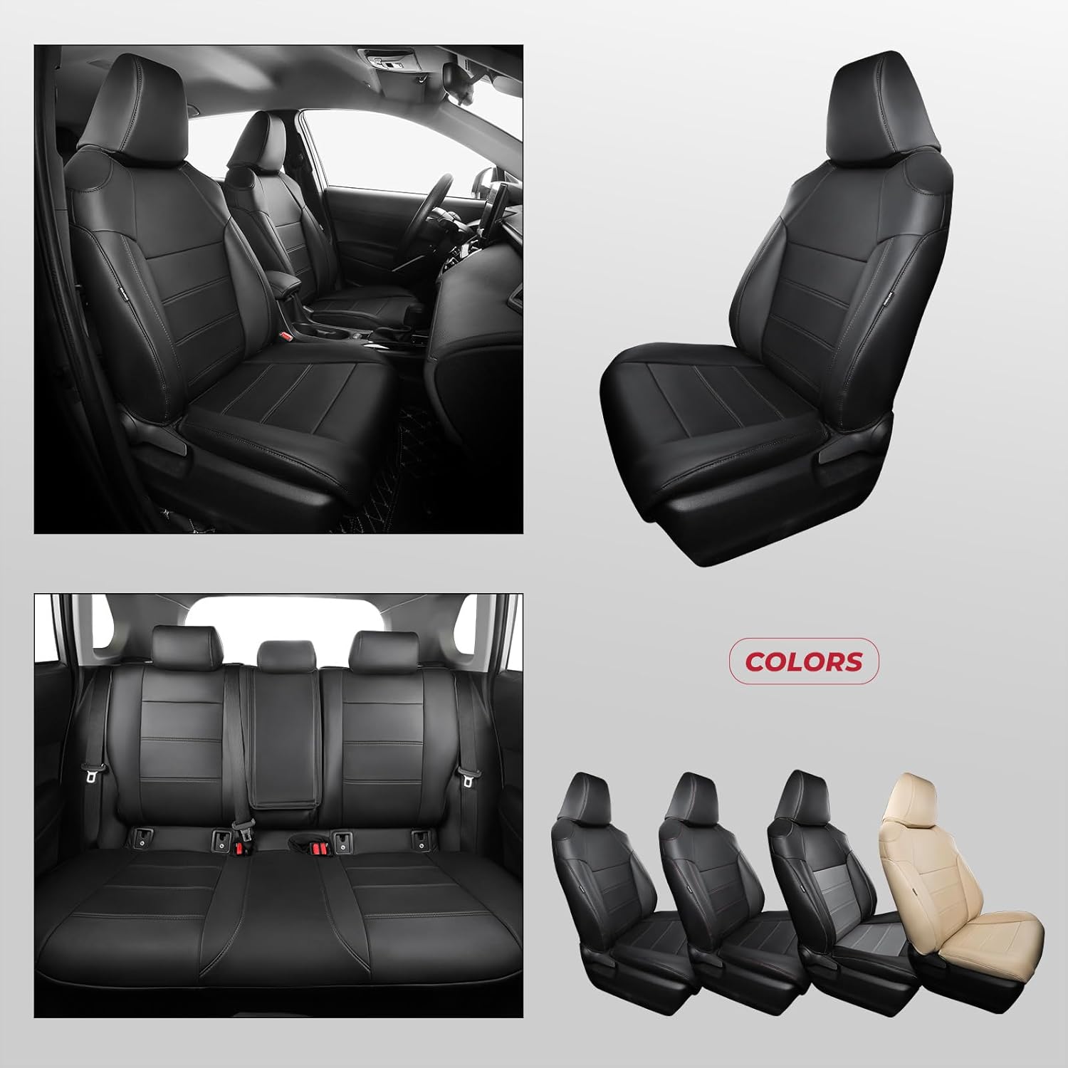 FREESOO for Toyota Corolla Cross Seat Covers L LE XLE 2021 2022 2023 2024 2025 2026, Custom Car Seat Covers Full Set, Leather Seat Covers for SUV, Waterproof Car Seat Cover, Black Not for Hybrid