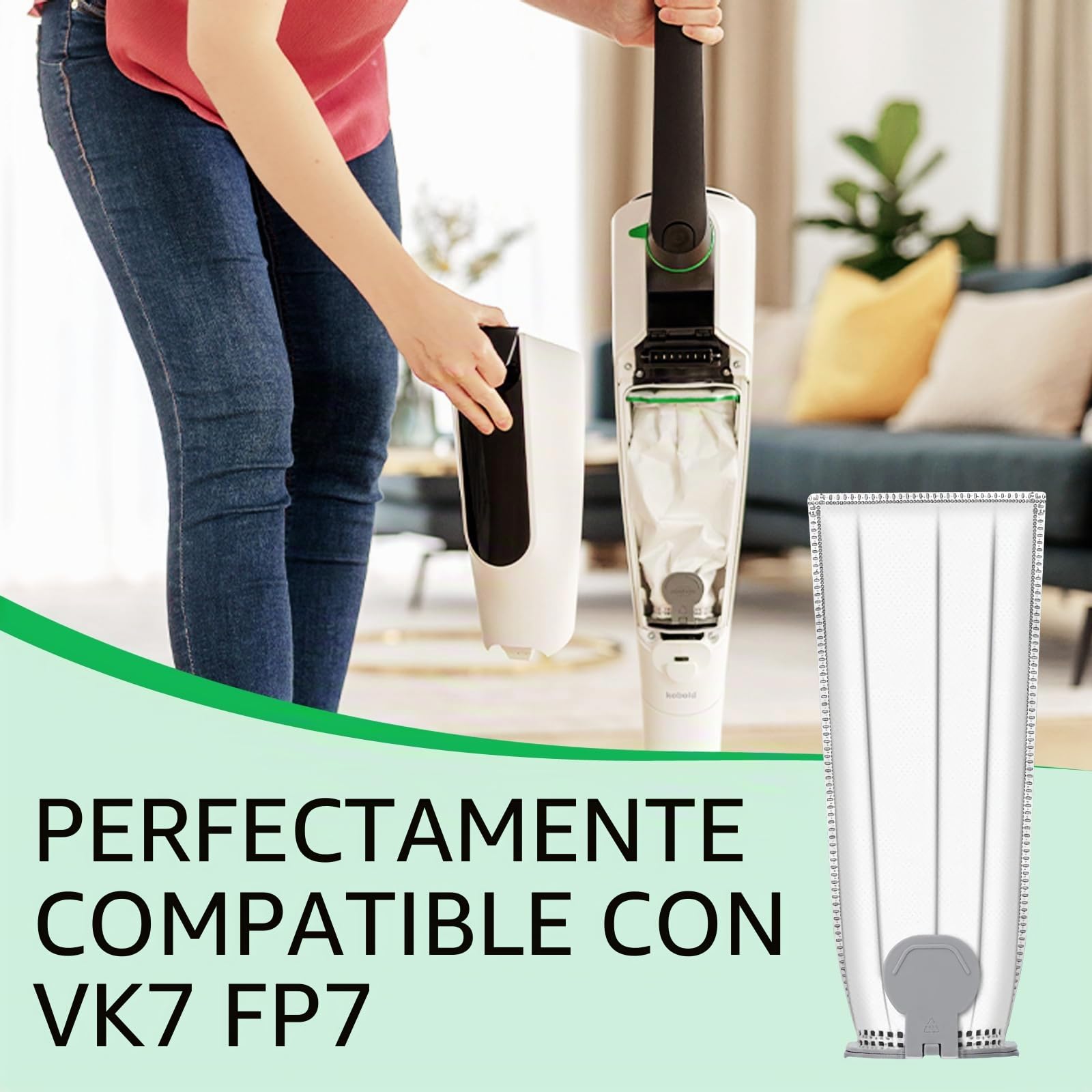 12 bolsas compatibles con Folletto VK7S VK7 FP7S FP7-12 bolsas de aspiradora de microfibra de 6 capas + 2 filtros de motor + 2 cepillos