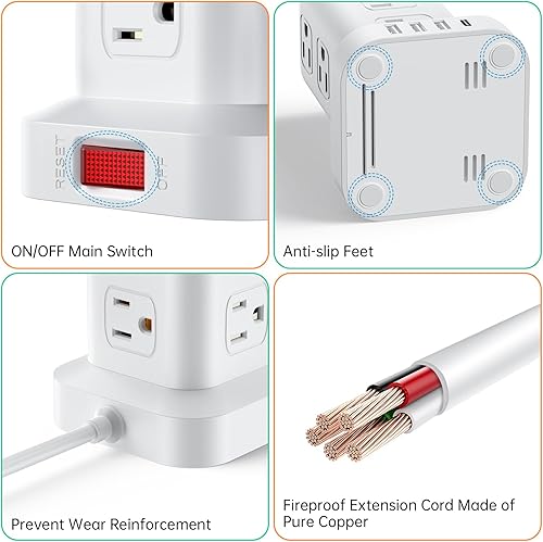 Miniatura 6 de PD20W - Regleta de alimentación con protección contra sobretensiones, cable de extensión de 16.5 pies, regleta de alimentación con 12 salidas USB