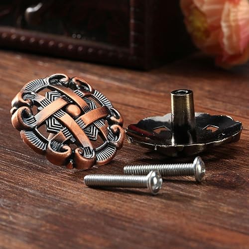 Miniatura 7 de Tiradores de cajones antiguos de forma redonda para armario, cajón, puerta, cocina, paquete de 10 unidades (bronce rojo)