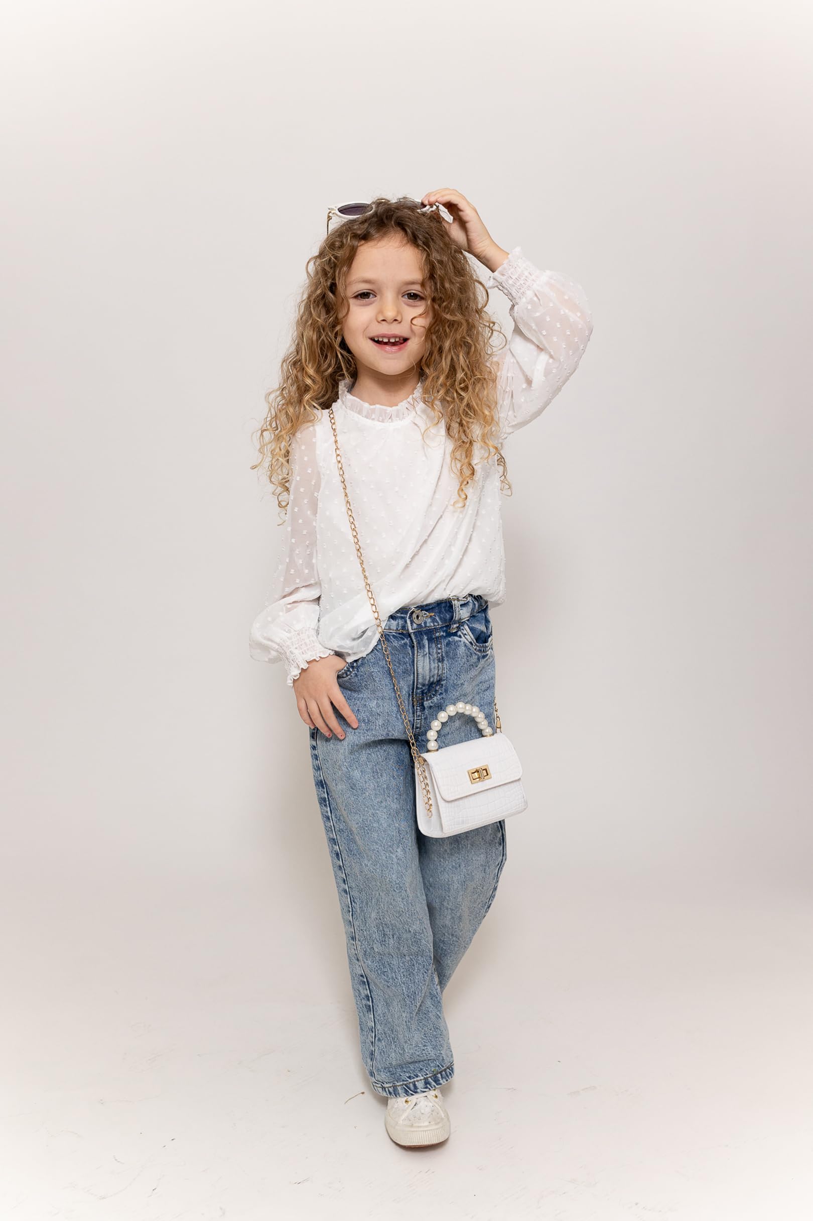 Arshiner Filles Chemise à Manches Longues Mousseline Enfants Point Poignets Plissés T-Shirt Élégant Loisirs Automne Hiver Chemisier pour Fille 4-13 Ans