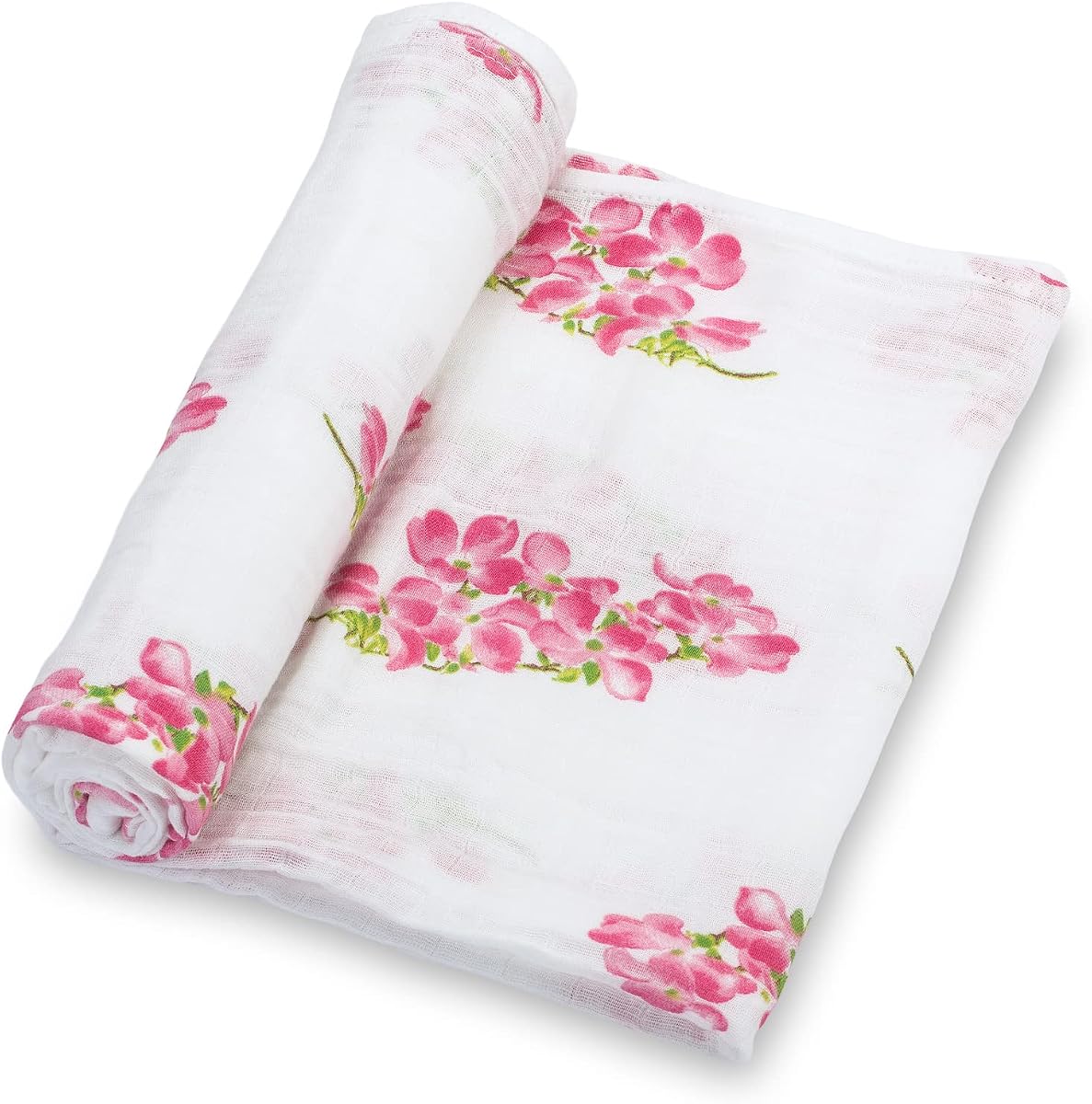 LollyBanks Baby Swaddle Blanket, 100% Organic Cotton Muslin Swaddle | 47" x 47", Soft Receiving Blanket for Girls, Crib Blanket & Nursery Use (Dogwood Flower Print)