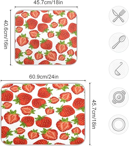 Miniatura 3 de Baofu Tapete de secado de platos para encimera de cocina, fresas de verano, ultra absorbente, reversible, de microfibra, resistente al calor, 18 x