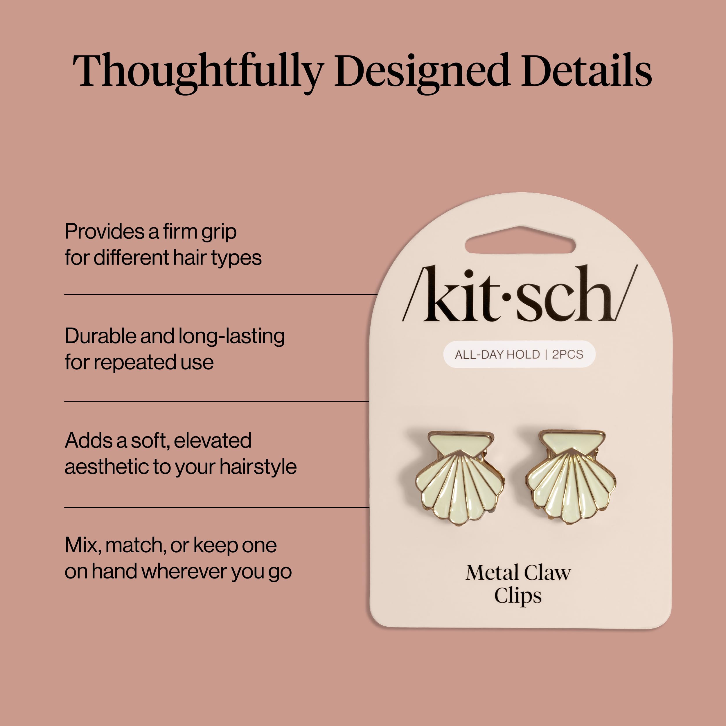 Kitsch Pinzas para el pelo de concha de almeja, lindas pinzas para el pelo inspiradas en la playa, accesorios de metal para el cabello de sujeción fuerte durante todo el día para mujeres, elegante