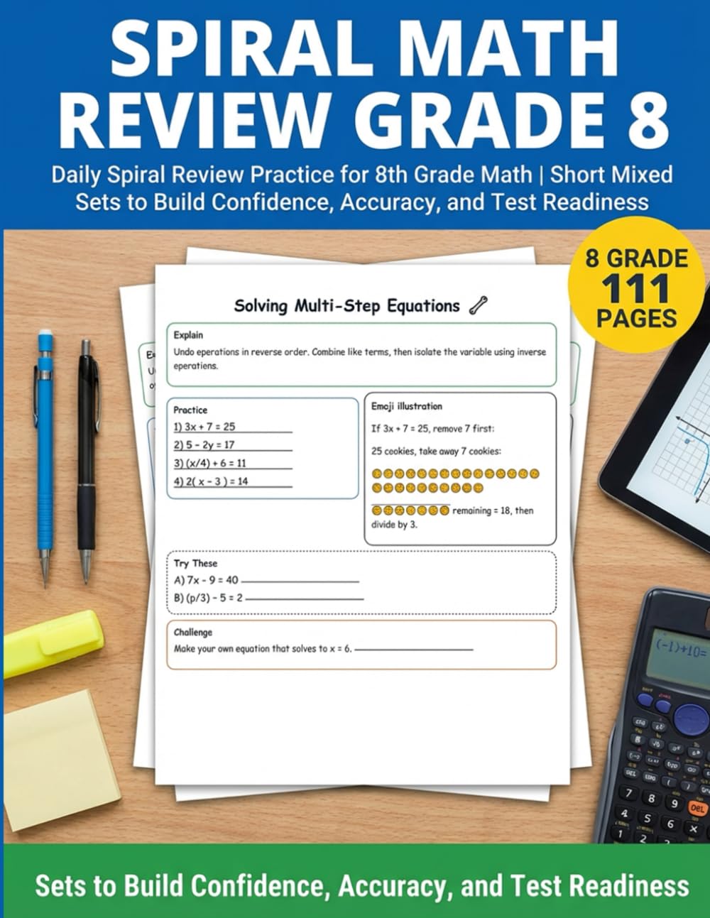 spiral math review grade 8: Daily Spiral Review Practice for 8th Grade Math | Short Mixed Sets to Build Confidence, Accuracy, and Test Readiness