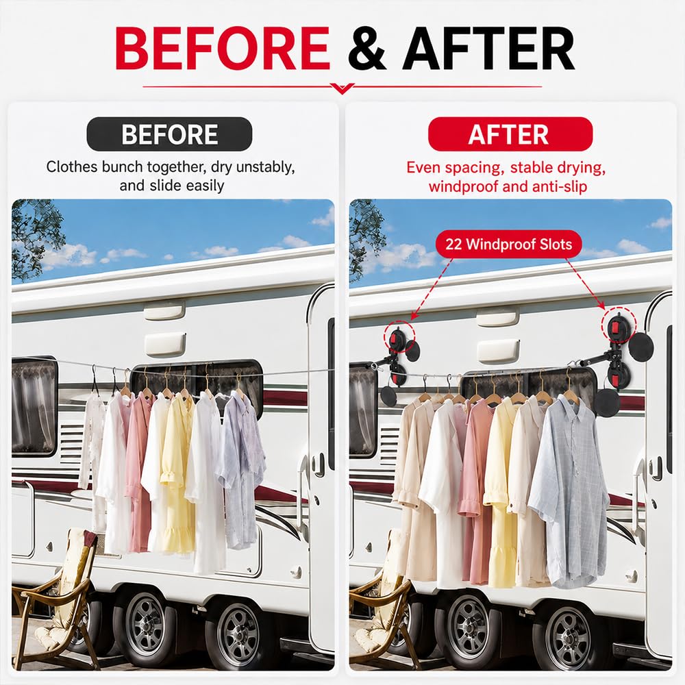Wäscheleine für Carthago c-Tourer I 149 LE 2021-2026 Wohnmobil mit Saugnapf Camping Wäscheleine Tragbar Reise mit 22 Befestigungspunkten