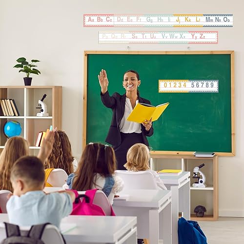 Miniatura 7 de Janlaugh 11 tablones de anuncios del alfabeto, alfabeto ABC número 0-9, tiras de pared para aula, decoración de pared con 50 puntos adhesivos para