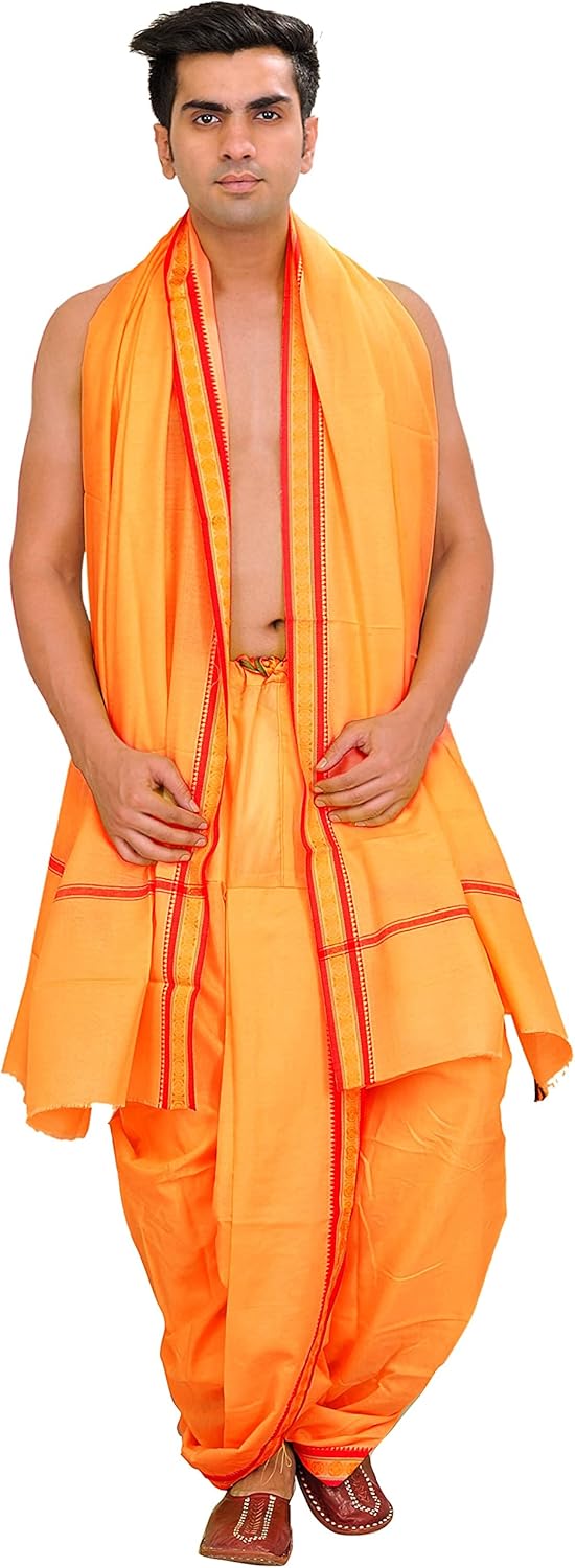 Exotic India Chamomile Ready to Wear Dhoti and Veshti Set