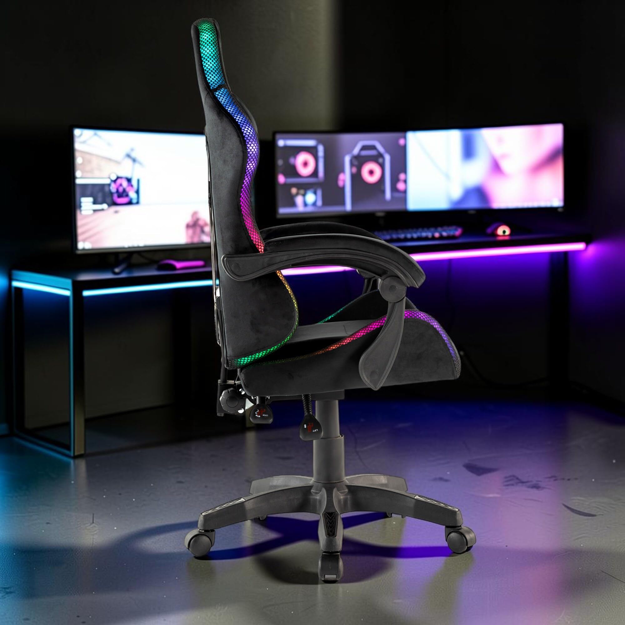 Amstrad LED-Shadow Chaise Gamer Noire Tissu Alcantara Eclairage LED 366