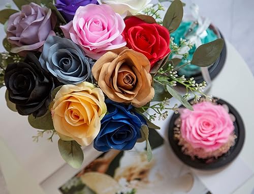 Miniatura 5 de DuHouse Ramo de 10 rosas artificiales de seda, flores de imitación de rosas largas, para arreglos de boda, centro de mesa, fiesta, hogar, cocina,