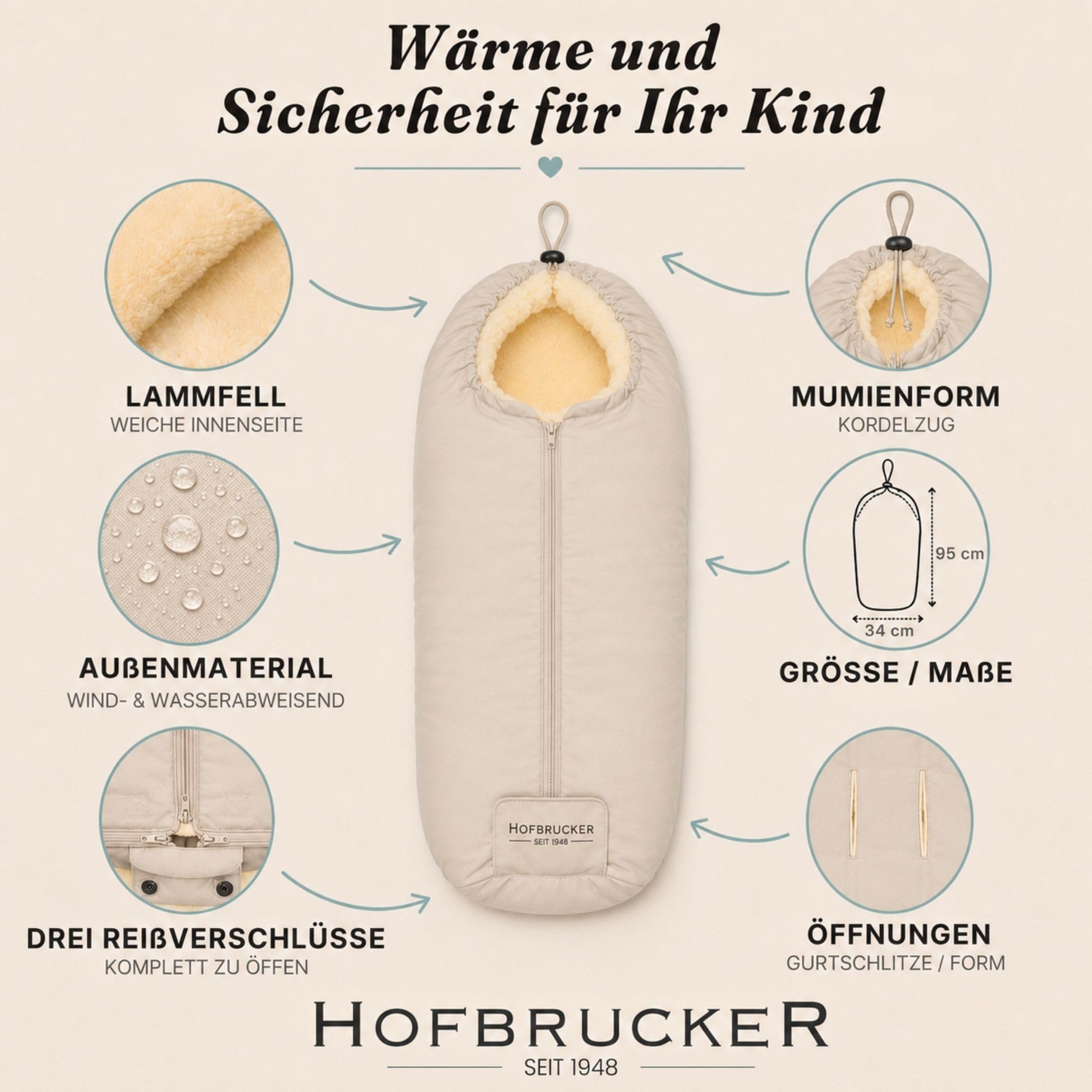 Hofbrucker seit 1948 Saco portabebés (piel de cordero) Iglu Beige Única