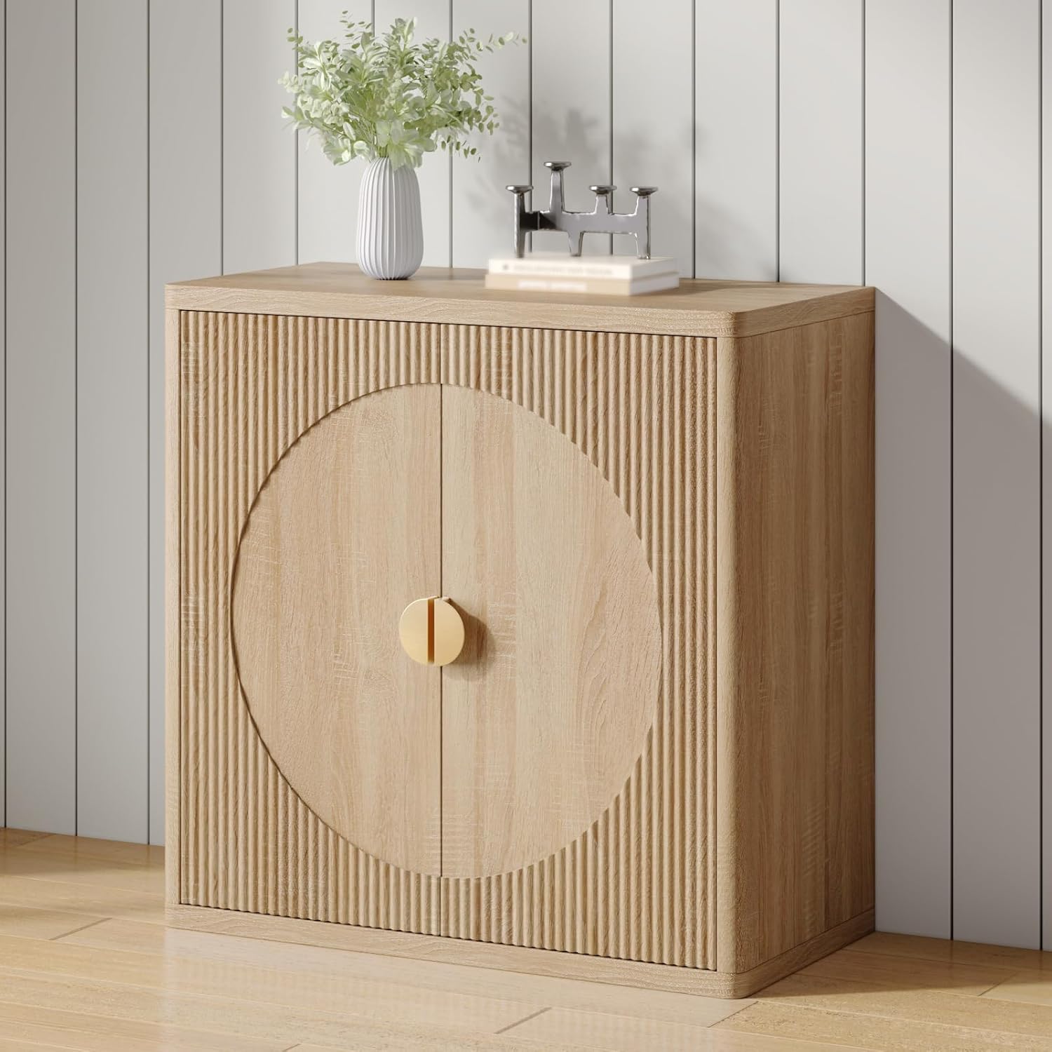 Modern Kitchen Sideboard with Storage, 31.5" Buffet Cabinet with 3 Adjustable Shelves and 2 Doors for Dining Room, Living Room, Hallway & Coffee Bar (Light Oak)