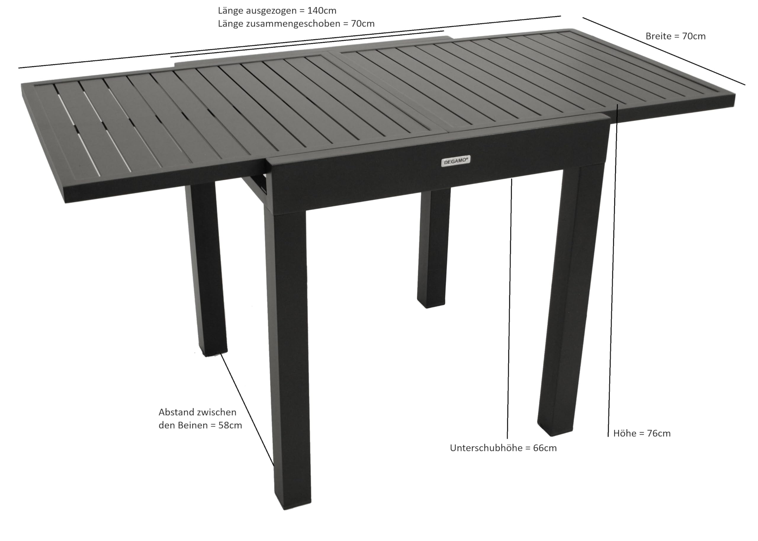 DEGAMO Balkontisch Ausziehtisch Alcudia 70/140x70cm, Aluminium anthrazitfarben, Outdoor wetterfest