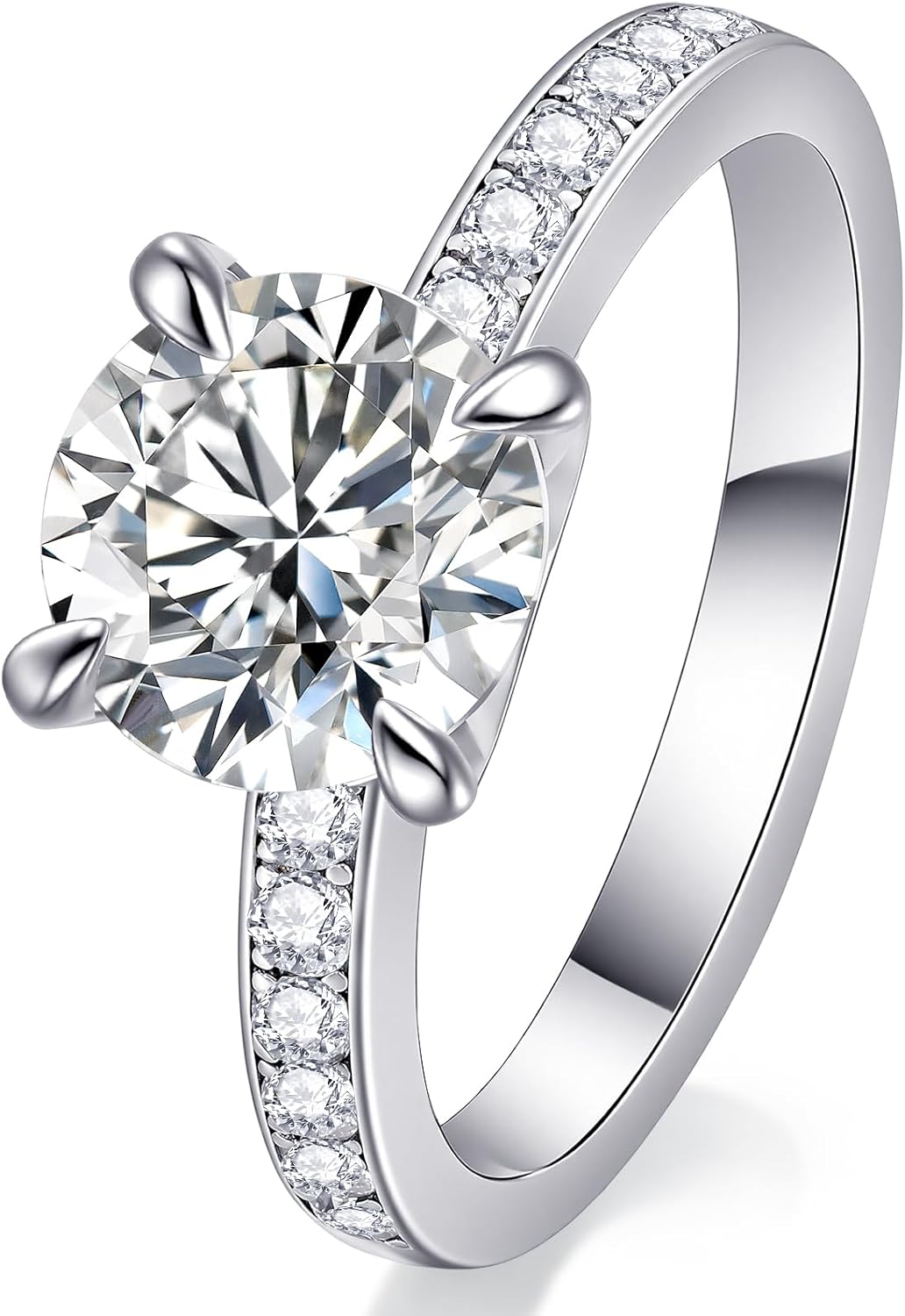 Moissanite Engagement Ring for Women, 2-4CT D Color VVS1, 925 Sterling Silver with 18K White Gold Plated, Moissanite Wedding Ring, Anniversary Promise Ring with Gift Box