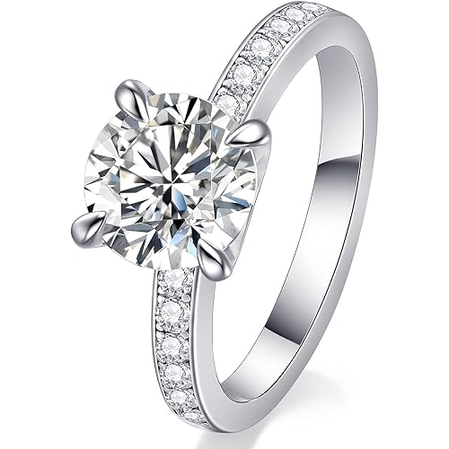 1-4CT Solitaire Moissanite Engagement Ring for Women, Thickened 925 Sterling Silver Band with 18K White Gold Plated, Round/Oval Cut D Color VVS1, Wedding Promise Ring with Certificate