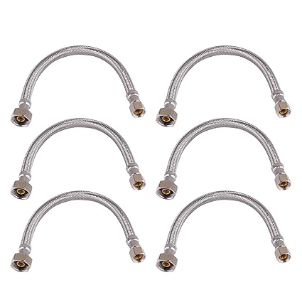 Hausen 12-Inch Stainless Steel Faucet Connector 3/8-inch C X 1/2-inch FIP, Faucet Supply Line, 6-Pack