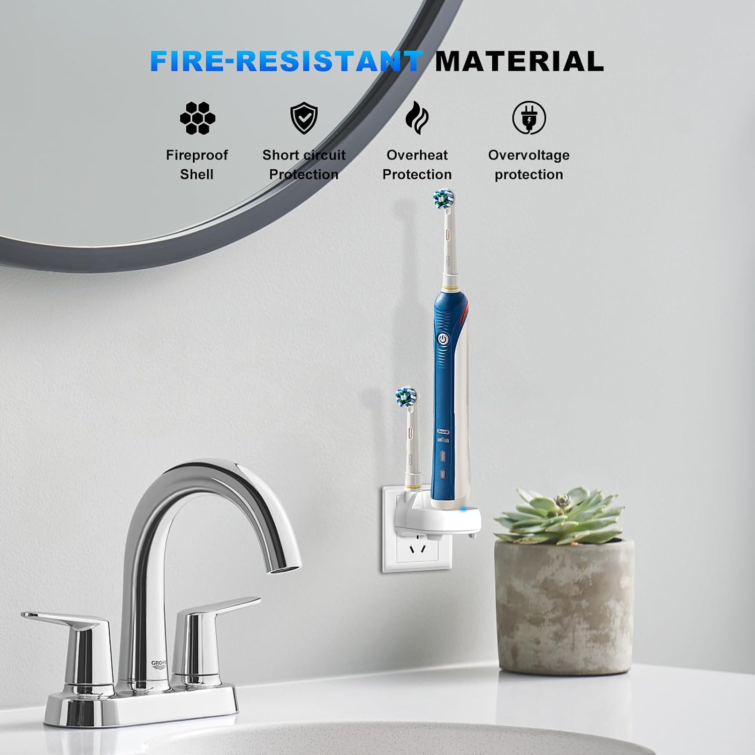 Charger for Oral-B Electric Toothbrush, Compatible with Oral-B io4/io5/io6, Genius 8000/9000, Pro 1000/2000/3000/5000, 3709/3728/3756 | Direct Plug-in Waterproof Outlet Charger Base Hygienic White