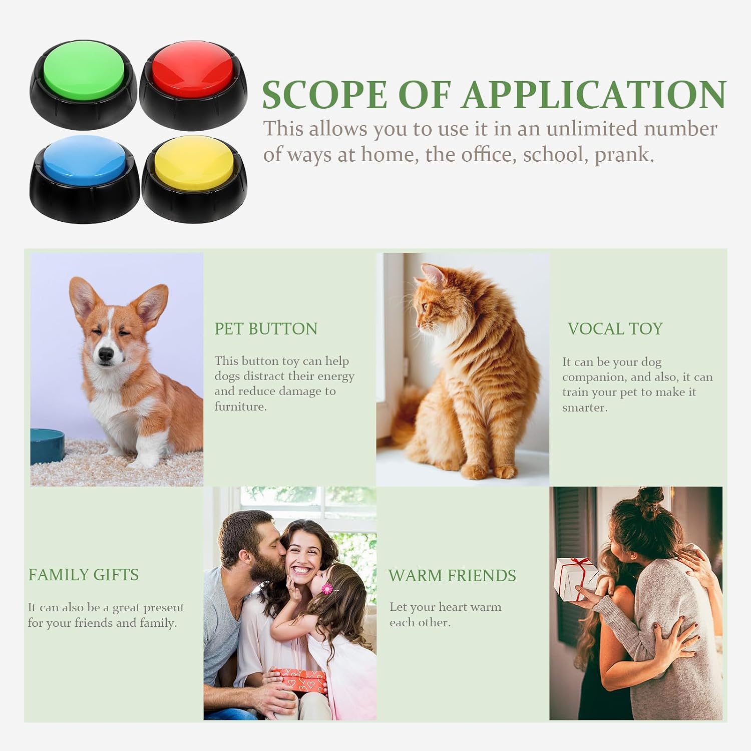 DOITOOL 4pcs Interactive Dog Talking Buttons for Puppies and Dogs, Wear-Resistant Abs Material with Easier Pressing and Recording Function, for Home Communication and Training Random Color
