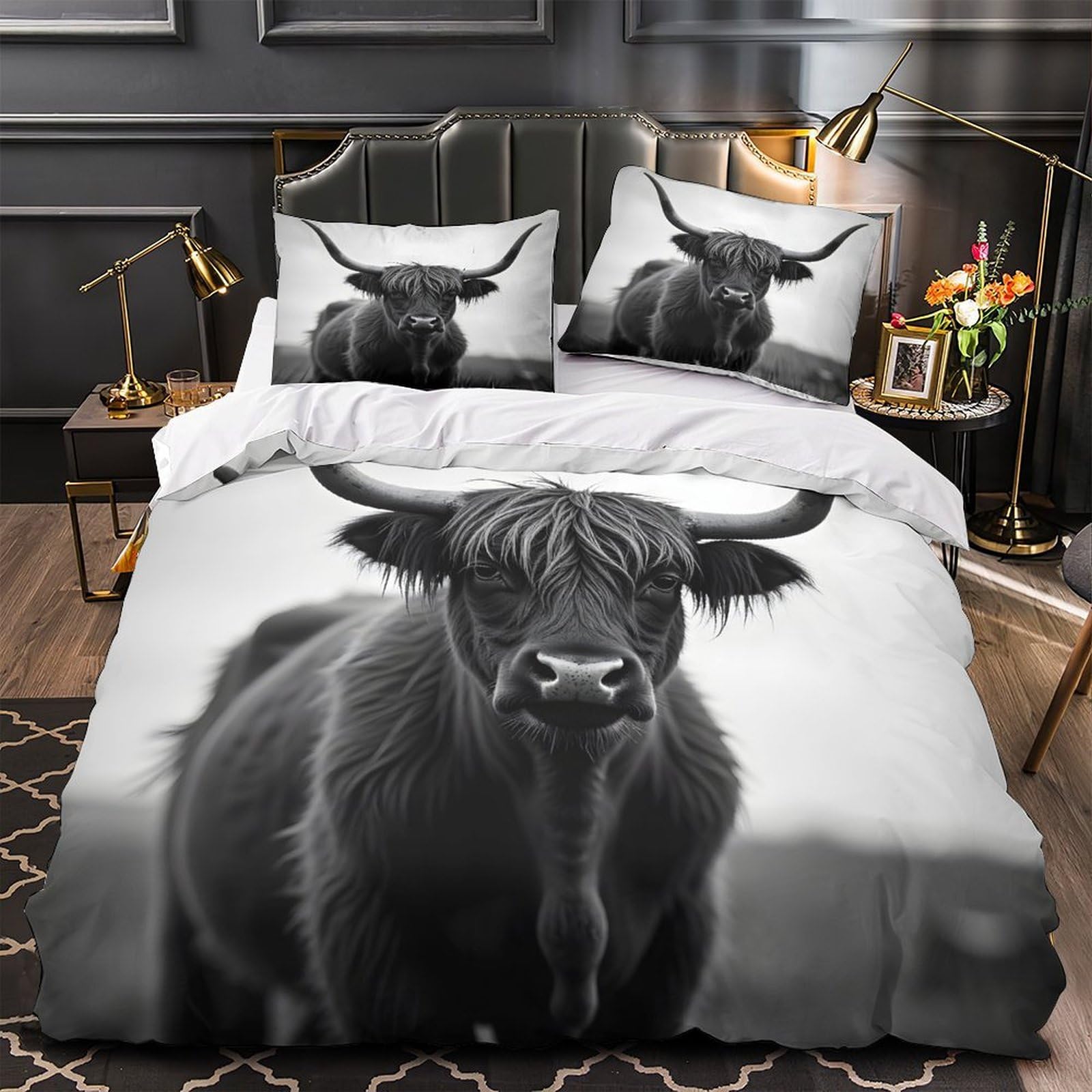 Parure de lit taureau des Highlands housse de couette single 135x200