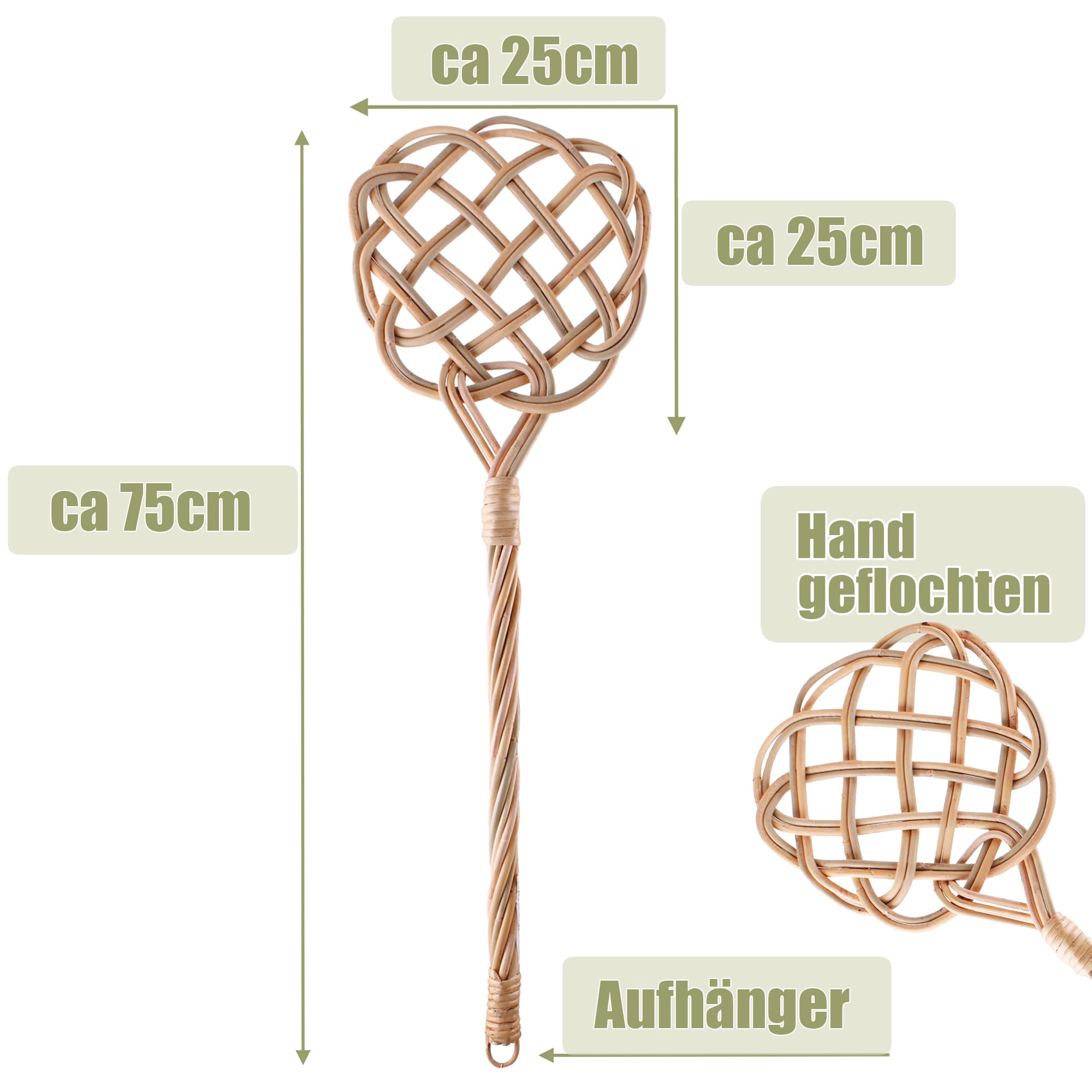 BigDean 2 Stück Teppichklopfer handgefertigt aus Rattan – stabil & robust