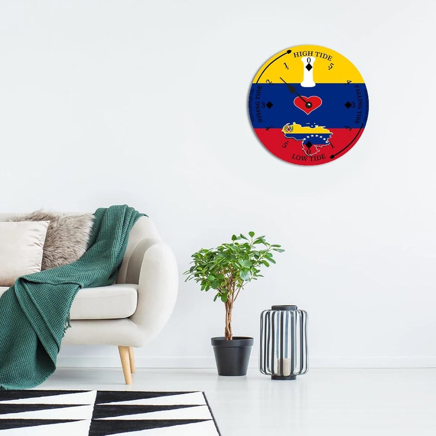 National Vintage Beach Time Tide Clock - Venezuela Flag Tidal Clock Moon Clock Silent Non-Ticking Battery Operated Wooden Wall Clock for Cottage Beach Boat Living Room Bedroom Home Decor 12 Inch