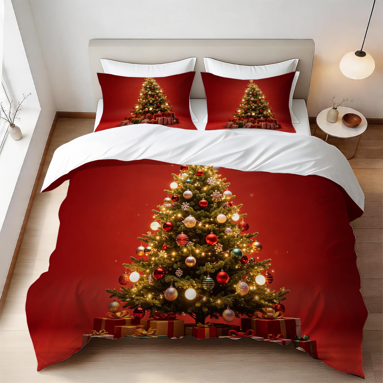 Housse de Couette 220x240 Noël Microfibre avec 2 Taies d'Oreiller
