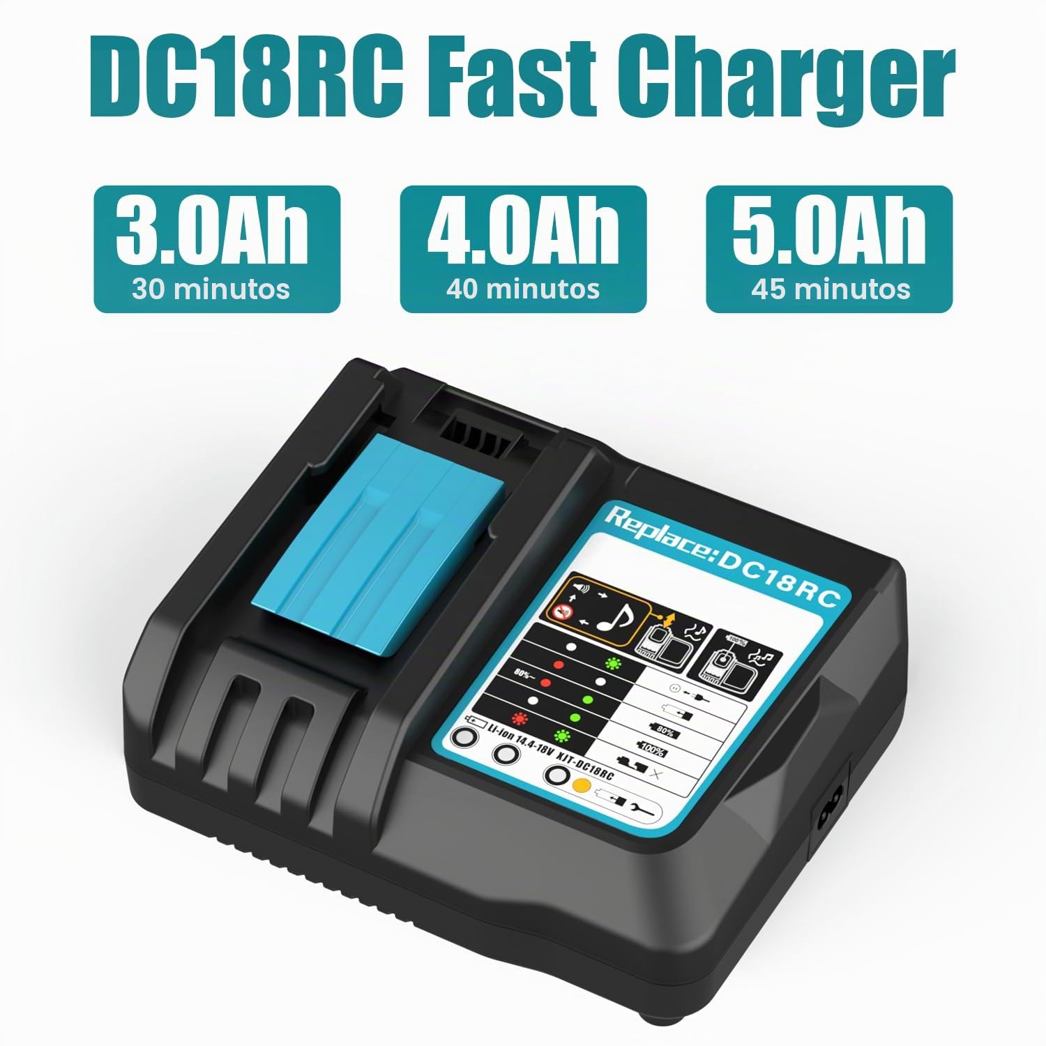 Energup Cargador 3A DC18RC para Makita Cargador 18V Compatible con Makita Batería 14.4V-18V BL1830 BL1815 BL1840 BL1850 BL1430