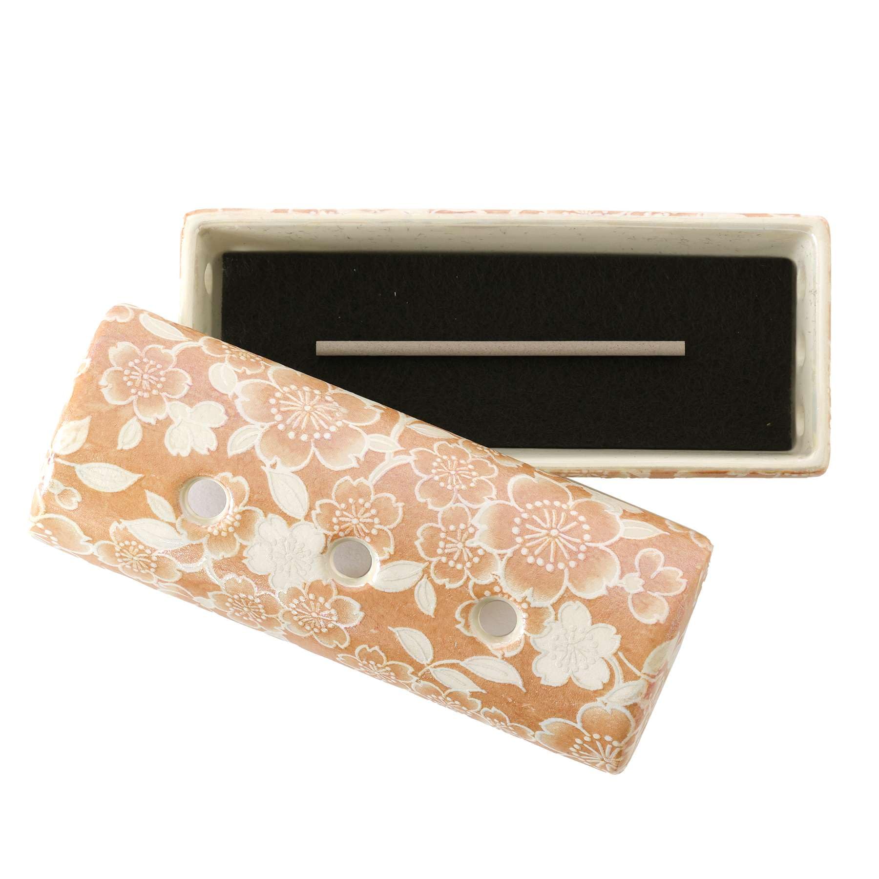 Mino Ware Horizontal Incense Burner Champagne Floral Ceramic Japan