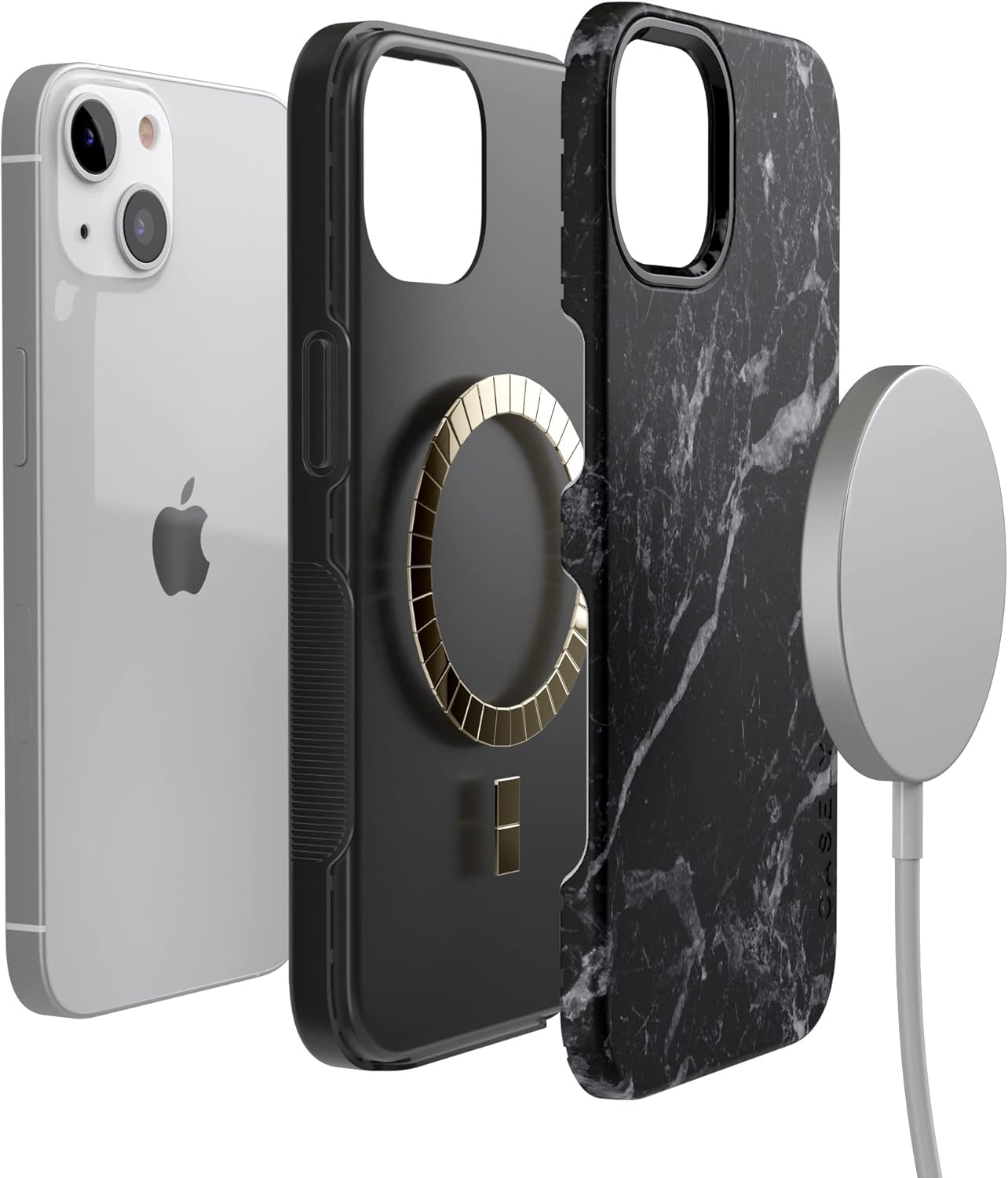 Casely iPhone 13 Case | Black Pearl Marble | Bold Protective Design | Compatible with MagSafe