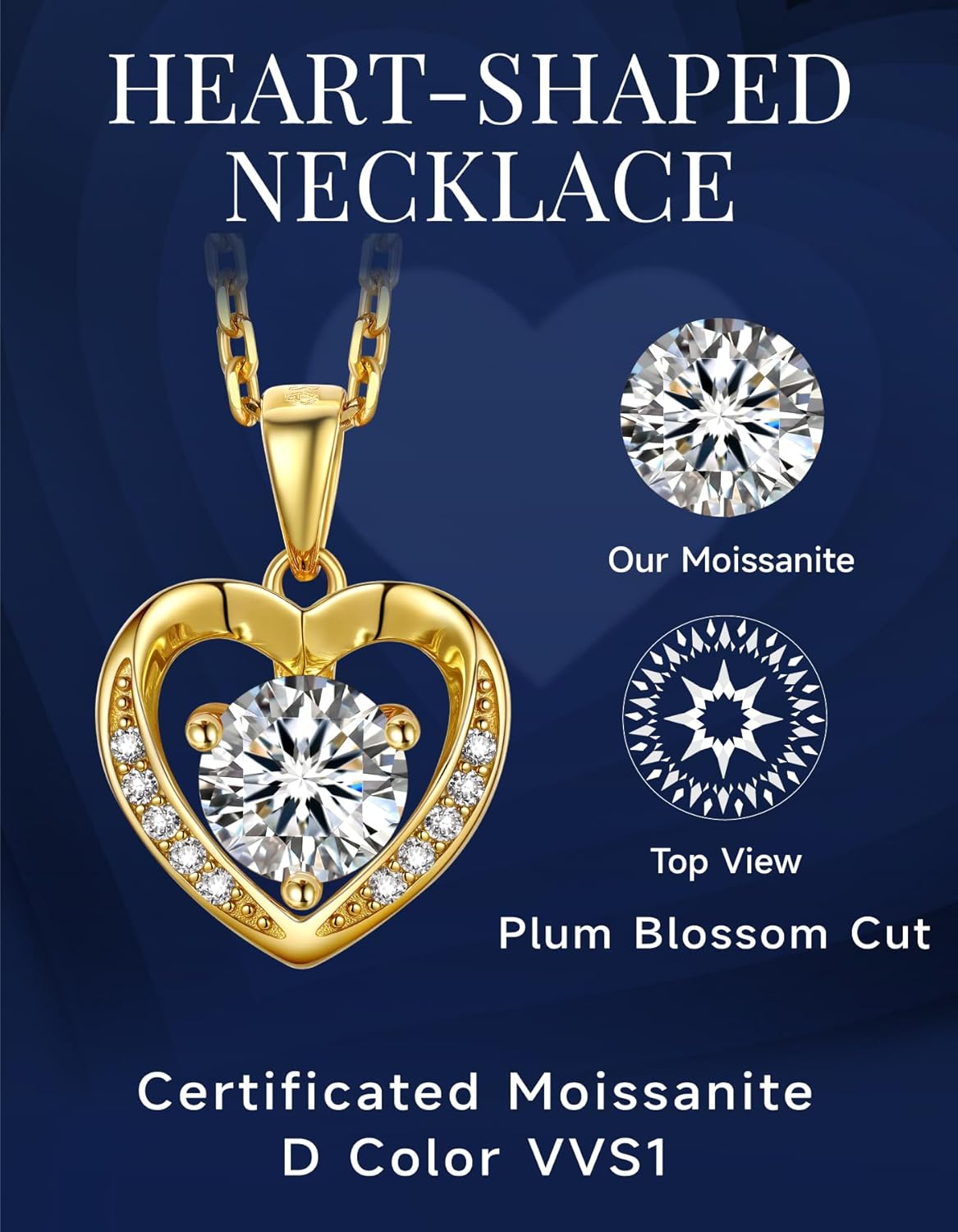 MomentWish Heart Necklace for Women Moissanite, Simulated Diamond, 925 Sterling Silver - Image 3