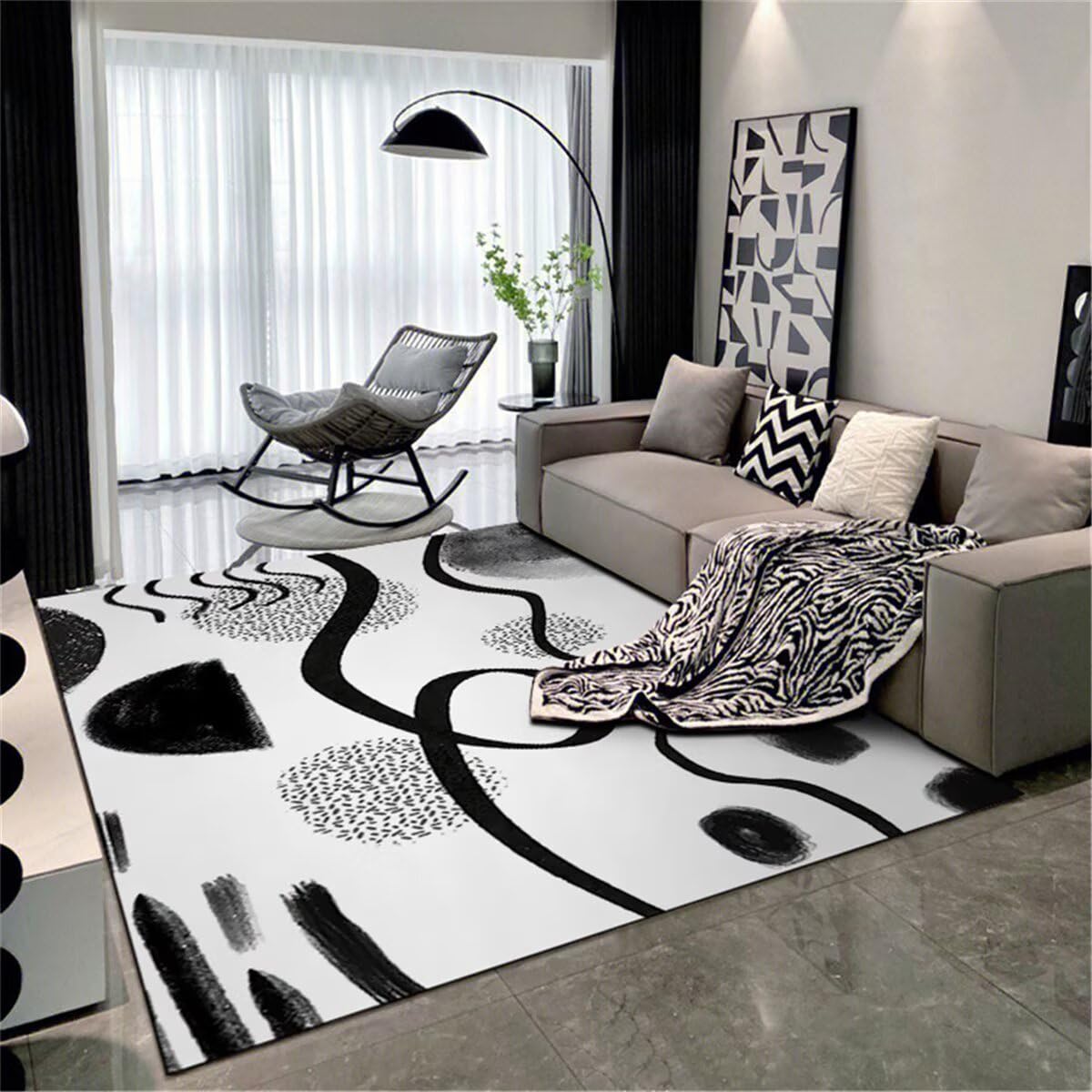 Tapis de salon enfant garçon noir abstrait déco chambre adolescent 160X230
