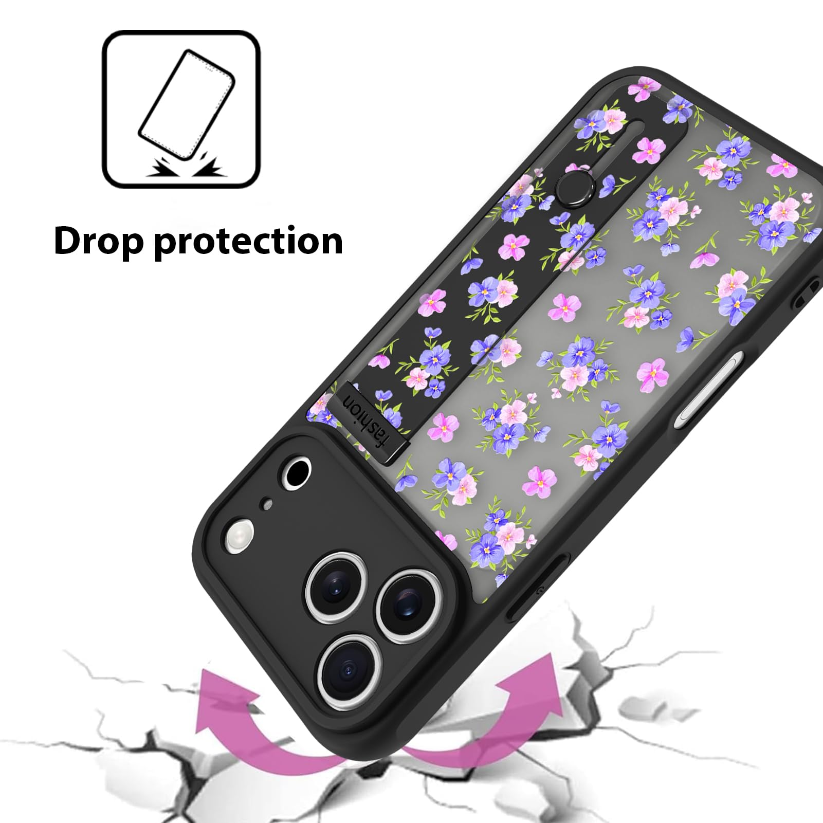 Coque pour iPhone 17 Pro - Joli motif floral - Noir