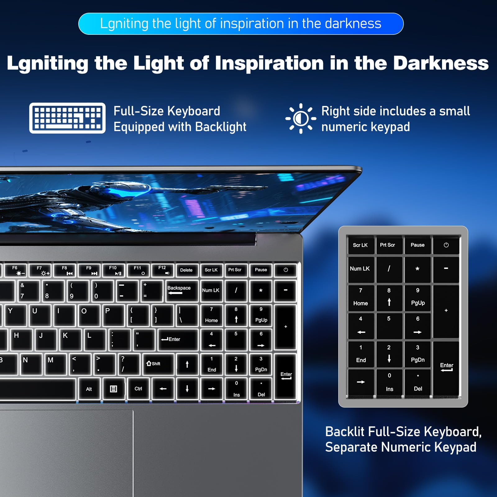 FUNYET Computer portatile da 16 pollici, Win 11 Laptop 16 GB di RAM, 1 TB di SSD, PC portatile Processore N100(fino a 3,4 GHz),6000 mAh Notebook, FHD 1920 x 1200, tastiera retroilluminata