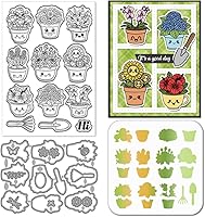 Vista 11 de GLOBLELAND Troqueles de corte de peonía, sellos transparentes y plantillas de pintura, plantilla de estampado de flores, sello de silicona, juego