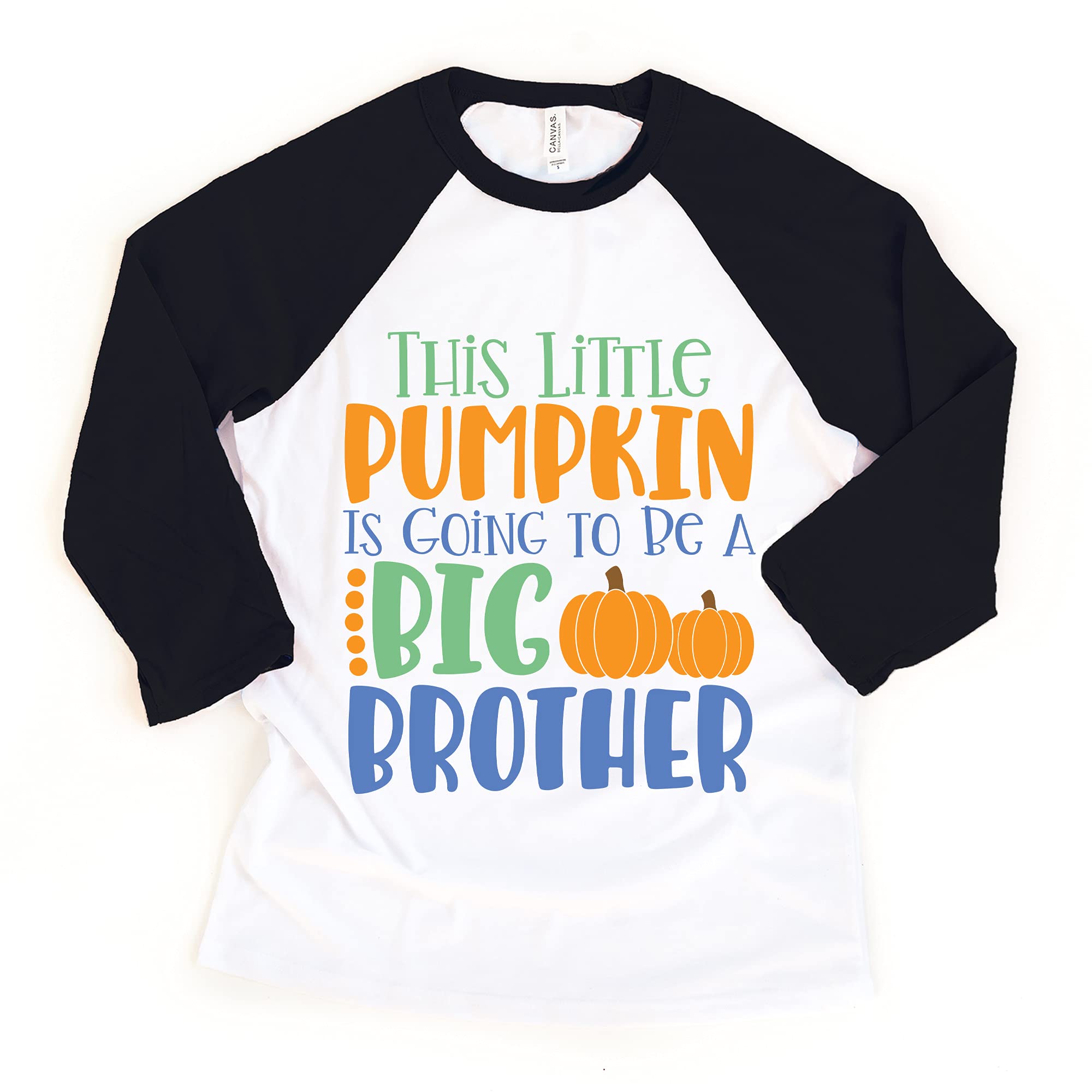 Little Spunkies Little Pumpkin Big Brother Fall Boy Toddler Youth Thanksgiving Sibling Shirts and Raglans (3/4 Sleeve Black Raglan, Large)