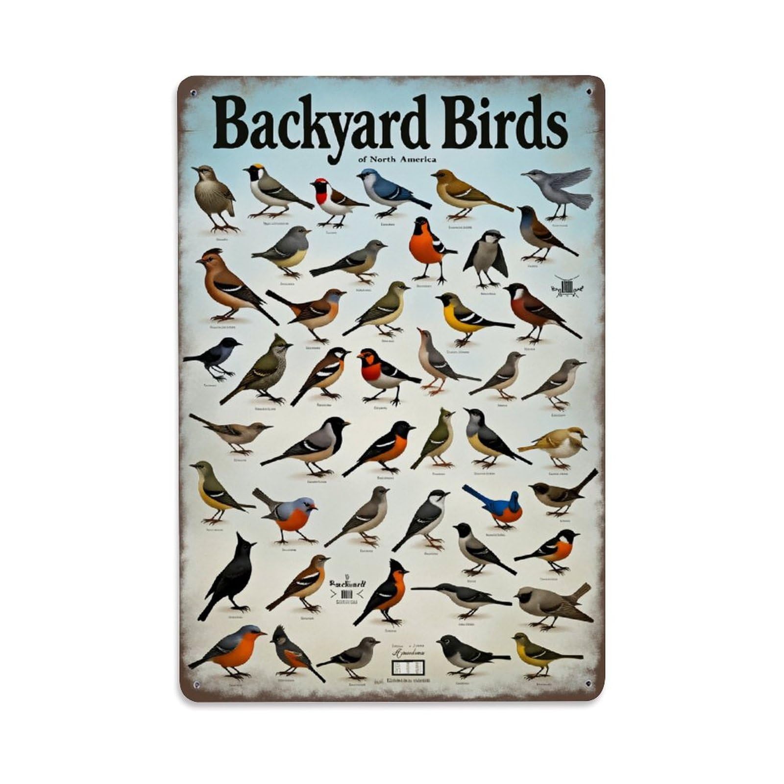 Enderetf Vintage Backyard Birds North America Pattern Print Tin Sign Metal Poster, Home Bar Garage Man Cave Cafe Indoor & Outdoor Wall Decoration 8X12inches