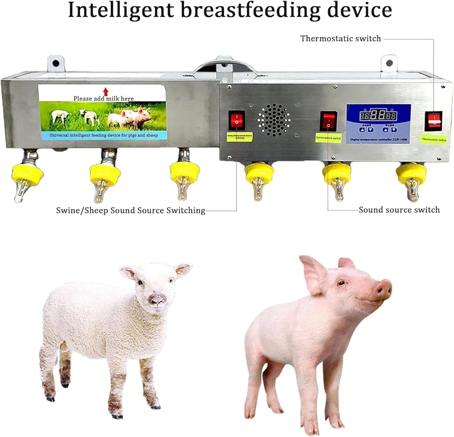 Universal Piglet Feeder, Automatic Stainless Steel Nipple Feeding Machine for Lambs, Sound Simulation & Constant Temperature, Ideal for Livestock Care, Efficient Nursing Solution