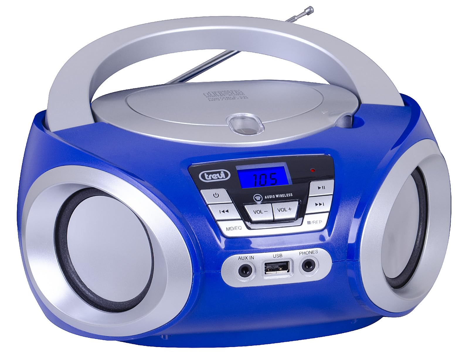 Trevi CMP 544 BT Stereo Portatile Wireless Lettore CD USB AUX-IN Boombox Compatto Display LCD Retroilluminato Doppia Alimentazione Rete Batteria Bianco