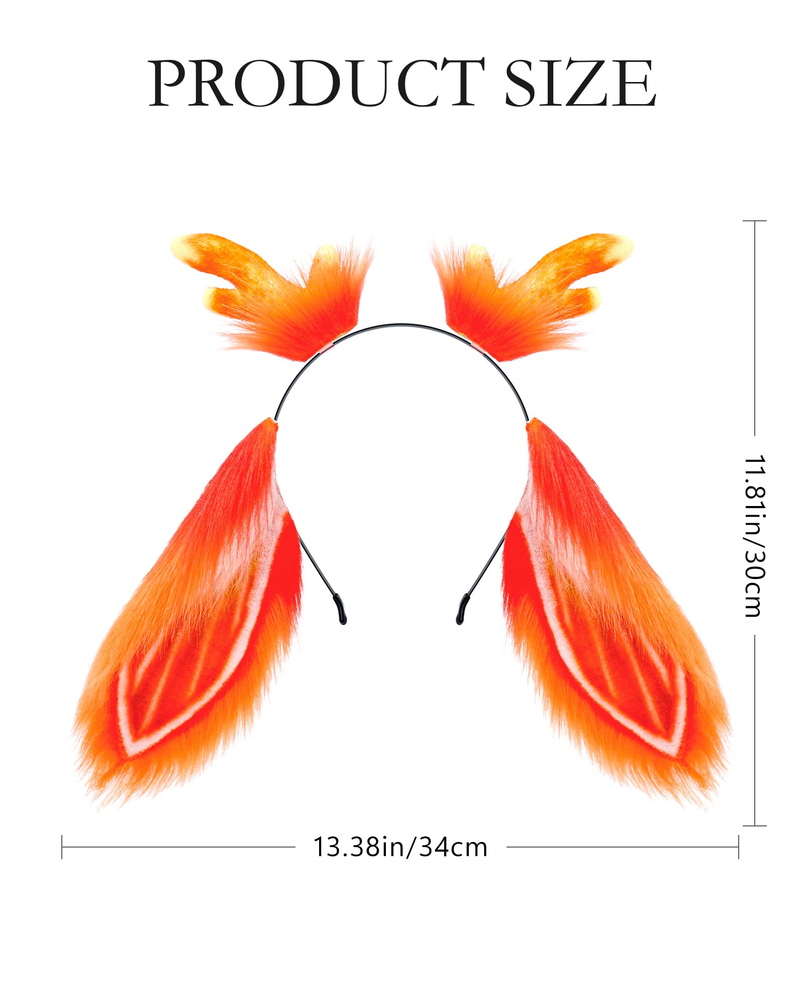 ZFKJERS Realistic Furry Animal Ears Headband Fantasy Creature Ears Cosplay Accessory for Halloween (Rabbit Orange) - Image 3