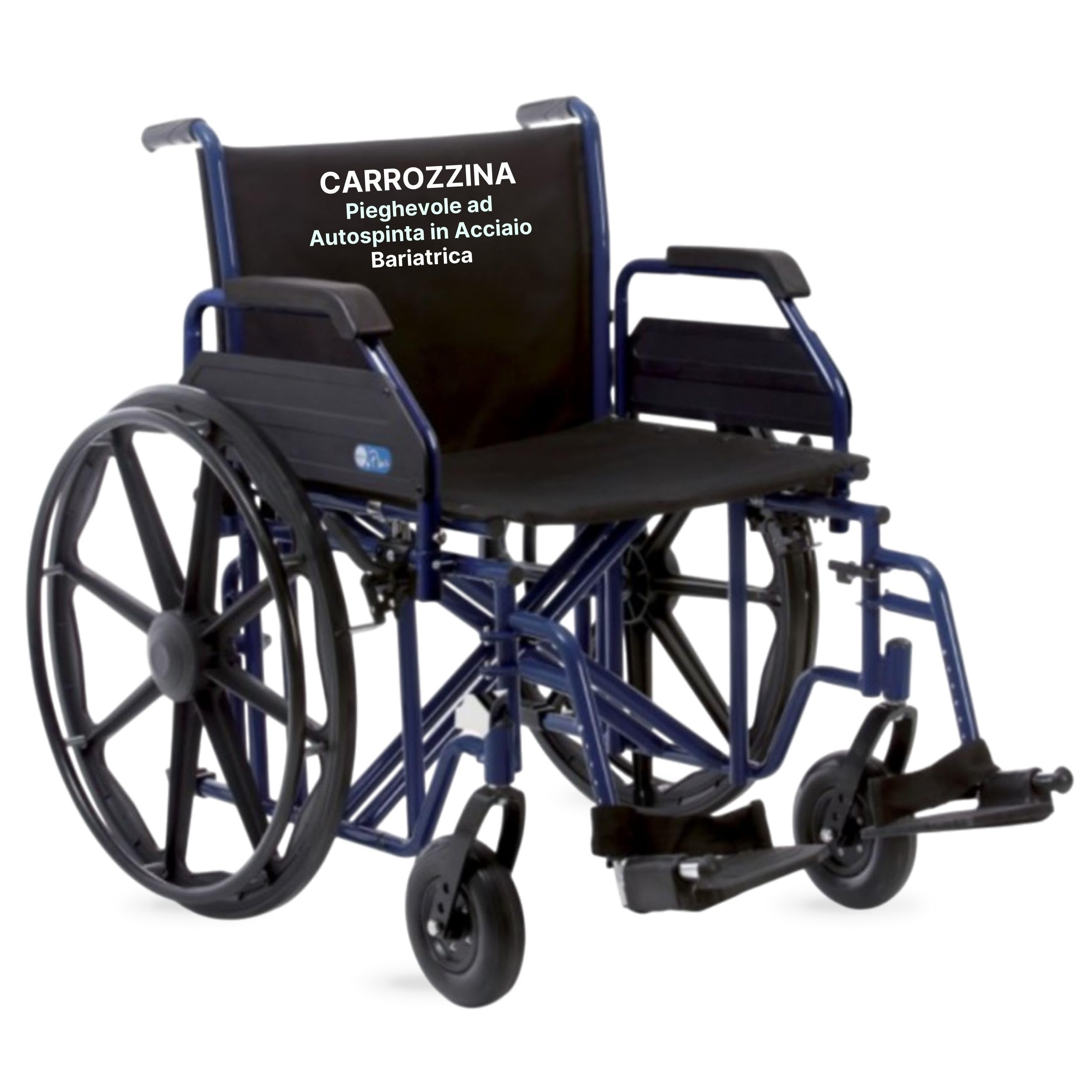 Sedia a Rotelle Bariatrica ad Autospinta, Seduta 55 cm, Blu | Carrozzina per Disabili in Acciaio Pieghevole, Portata Massima 200 kg