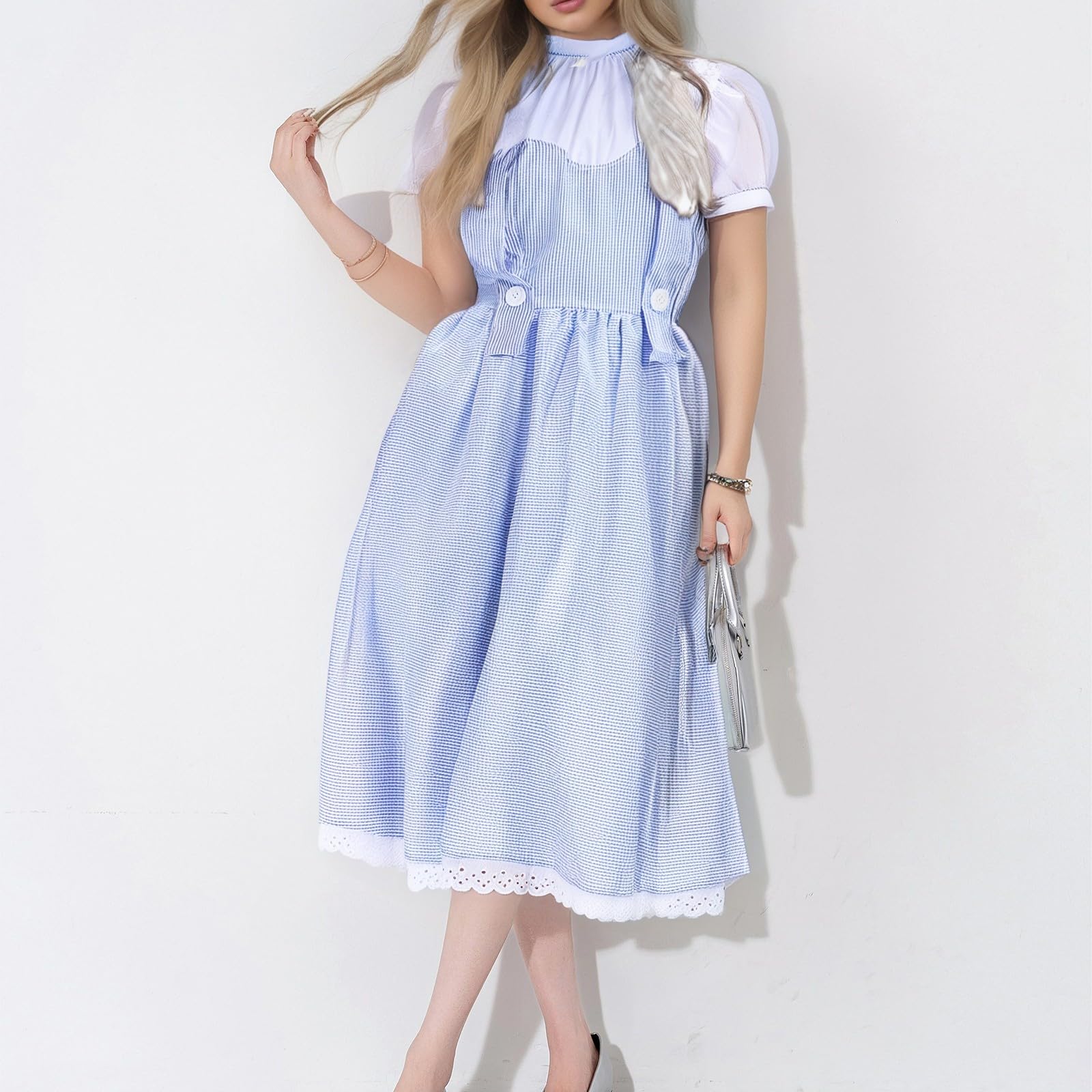 Dirndl Lang Damen Kurzarm Streifen Dirndl Kleid Mit Spitzen Und Haarreif Oktoberfest Dirndlkleid Lässiges Trachtenkleid Bequem Trachtenrock Festliches Kleider Für Oktoberfest Karneval Cosplay