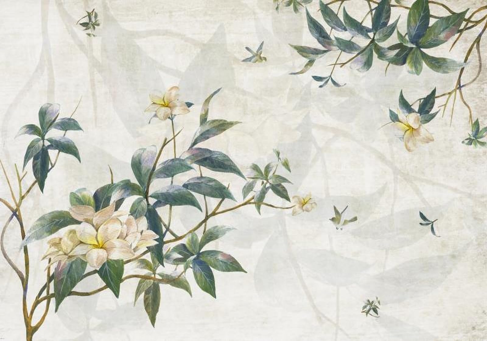 Papier Peint Panoramique Doré et Vert : Tapisserie Murale XXL Tropicale pour Salon Moderne