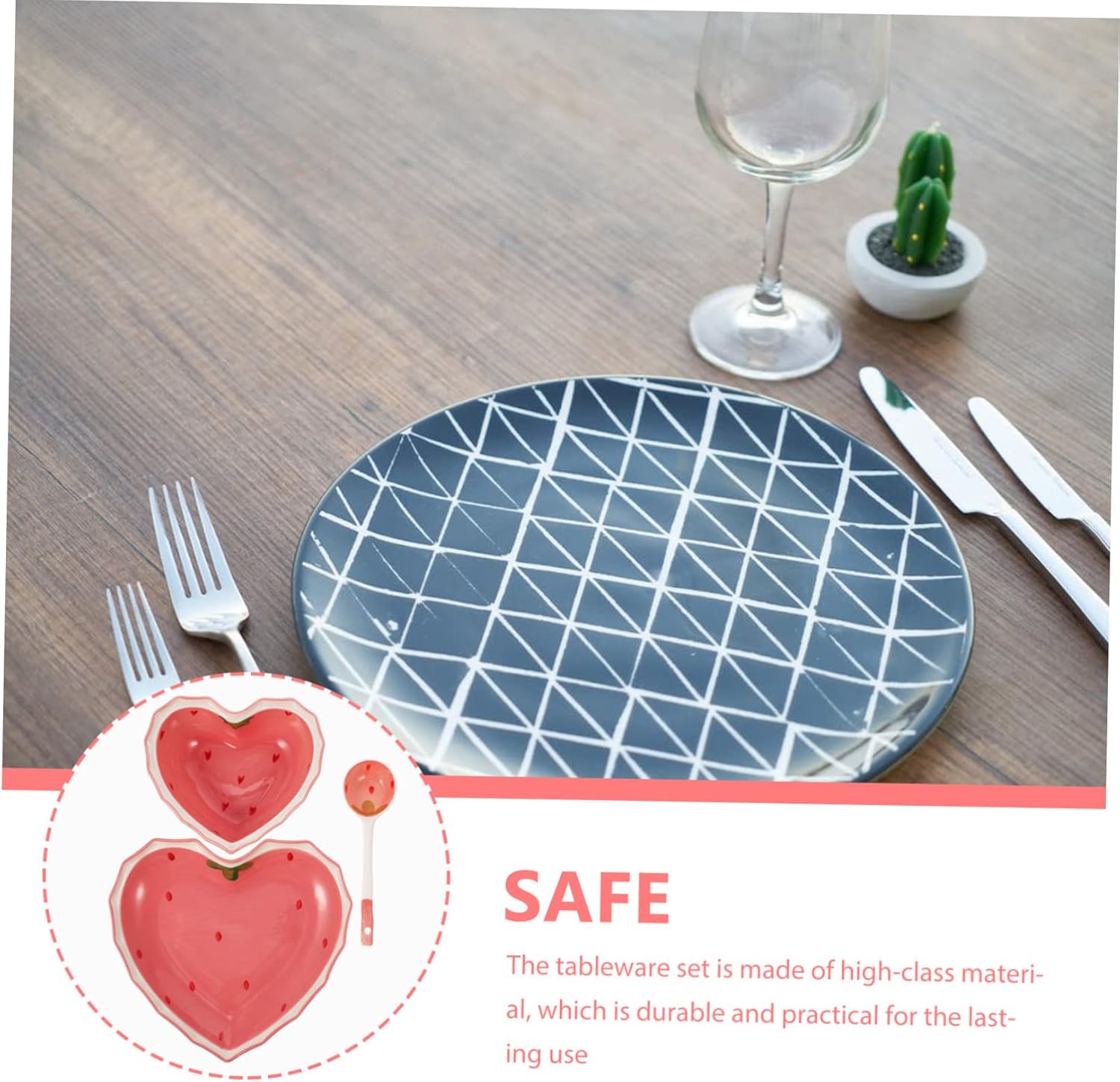 GLEAVI 1set Strawberry Serving Bowls and Spoons Multi-functional Food Presentation for Home and Restaurant Elegant Salad and Dessert Tableware Wear-resistant Kitchen Essentials